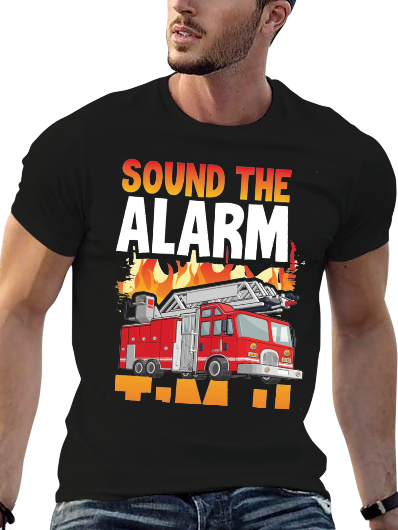 Black Sound the Alarm Firefighter T-Shirt view 6