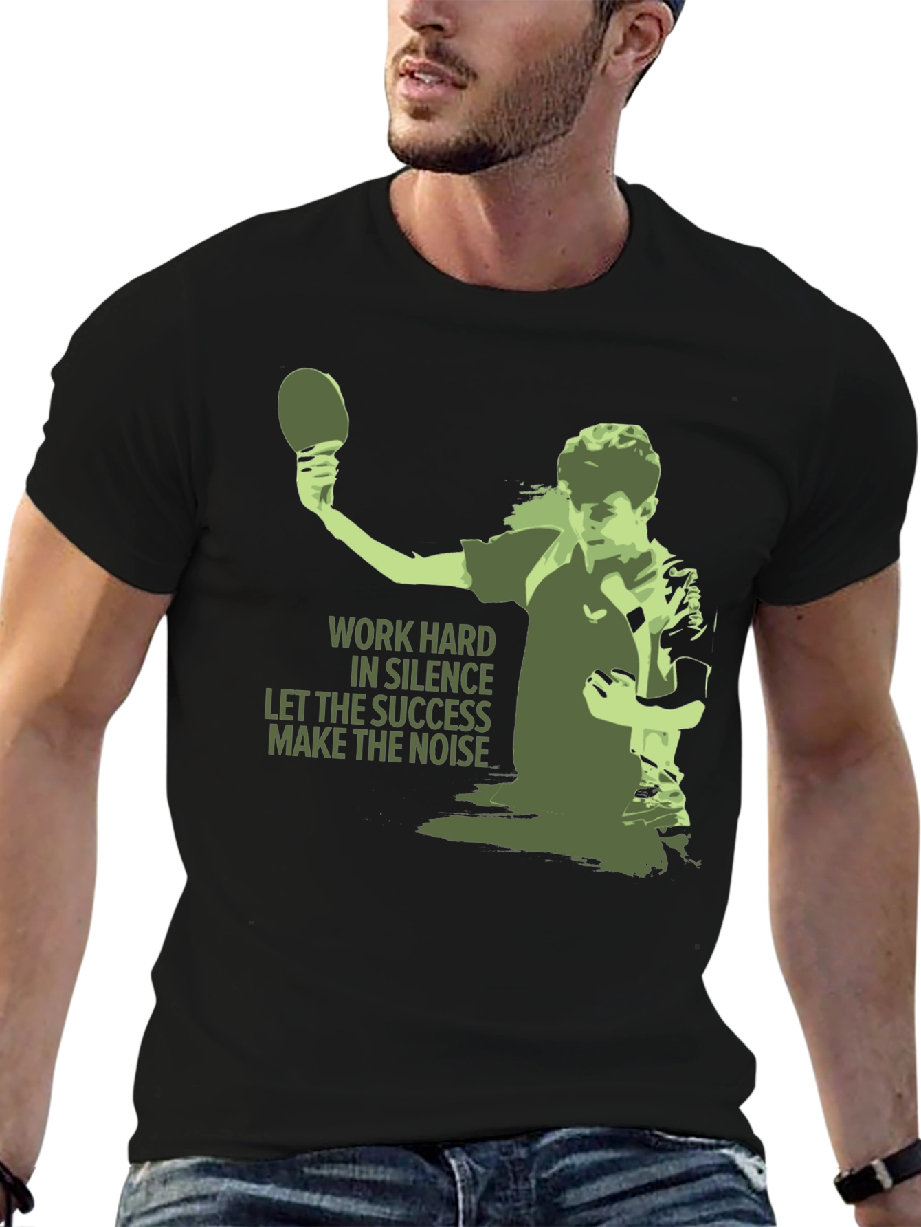 Black Table Tennis Graphic Tee - Work Hard T-Shirt view 6