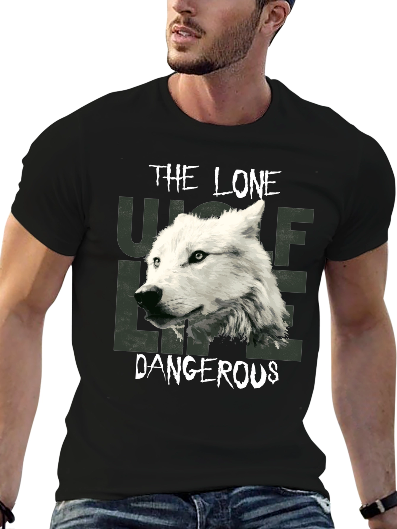 Black The Lone Wolf Dangerous Graphic T-Shirt view 6