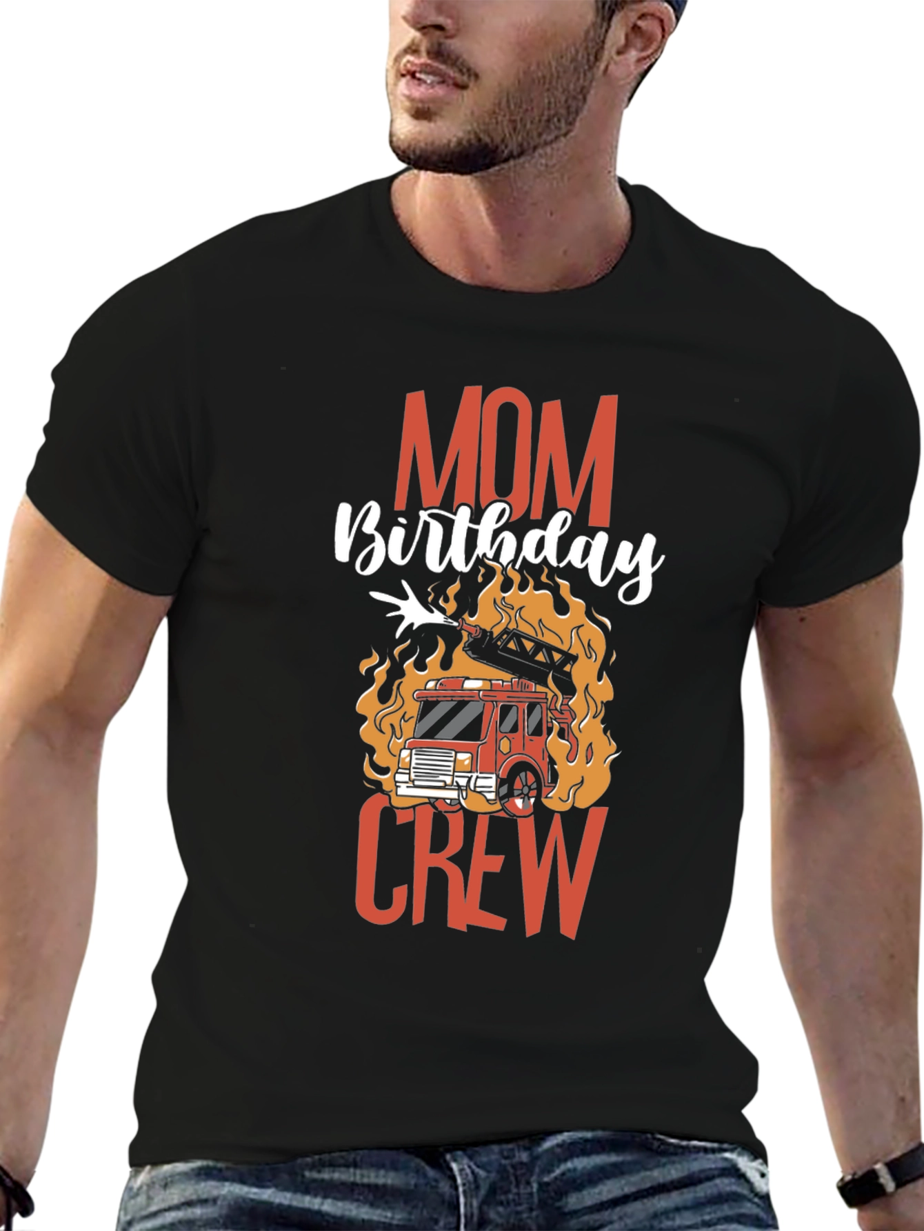 Black Mom Birthday Firetruck Crew Graphic T-Shirt view 6