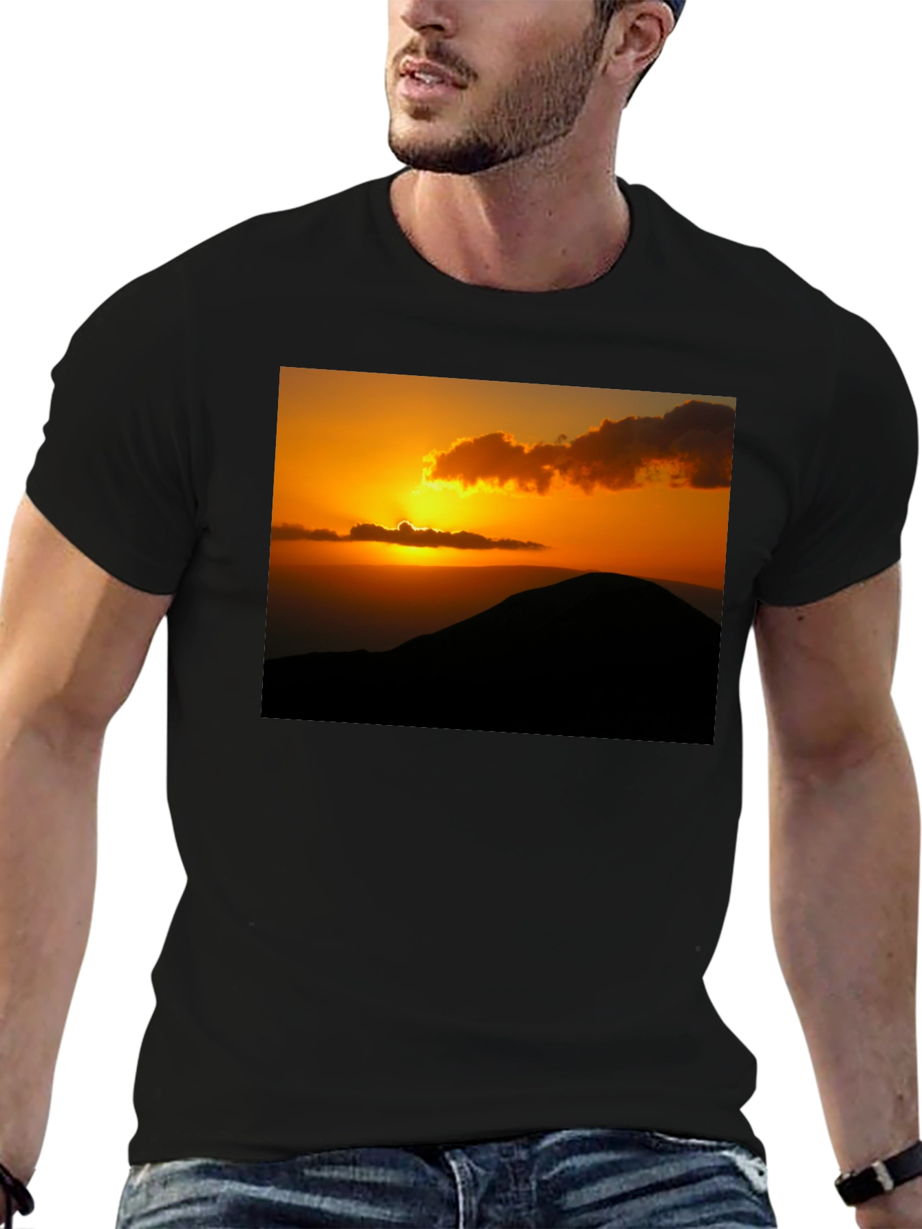 Black Sunset Mountain Graphic Tee - Black Cotton Blend view 6