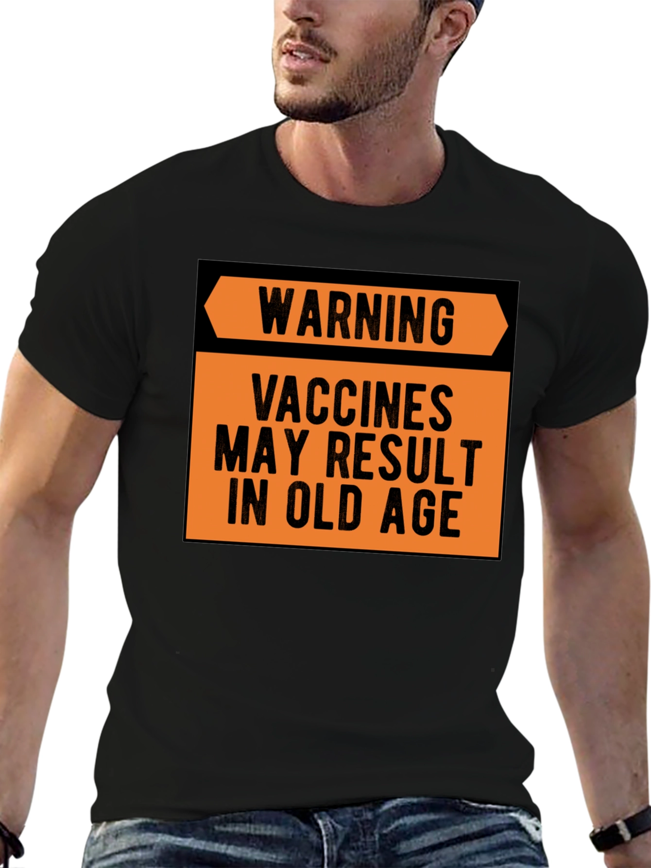 Black Warning Vaccines May Result in Old Age T-Shirt view 6