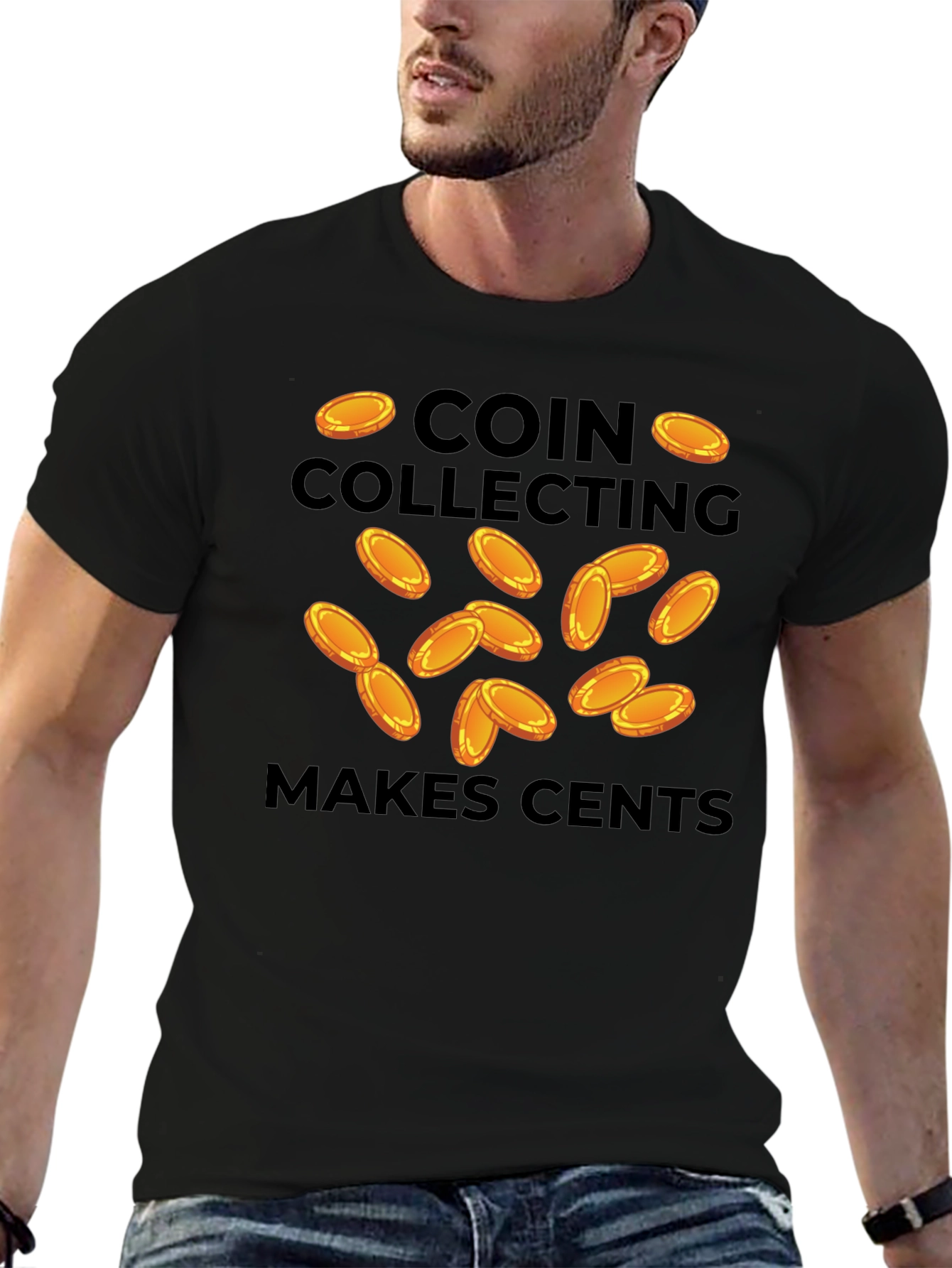 Black Coin Collecting Makes Cents Black T-Shirt view 6