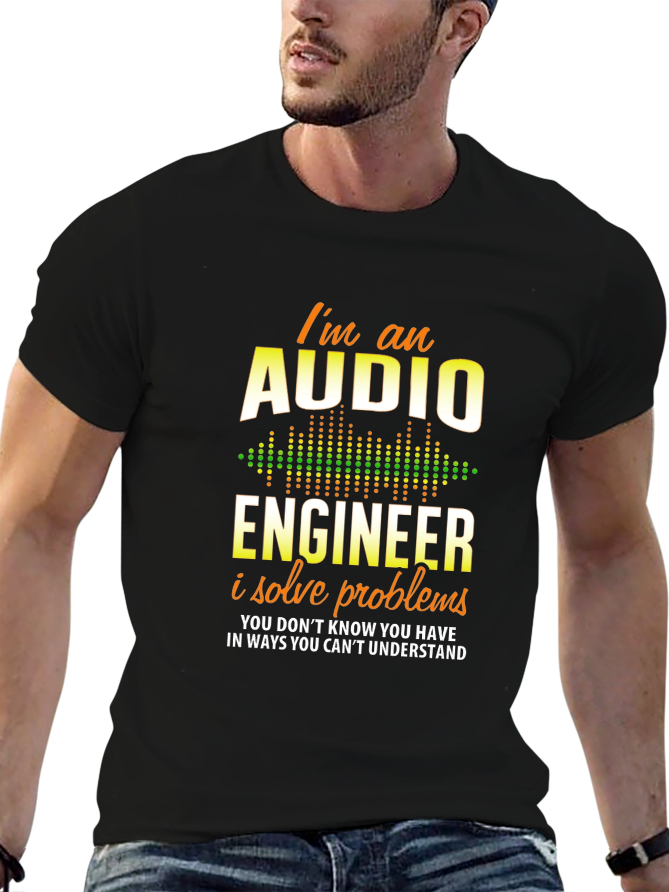 Black Audio Engineer T-Shirt - I Solve Problems Tee view 6