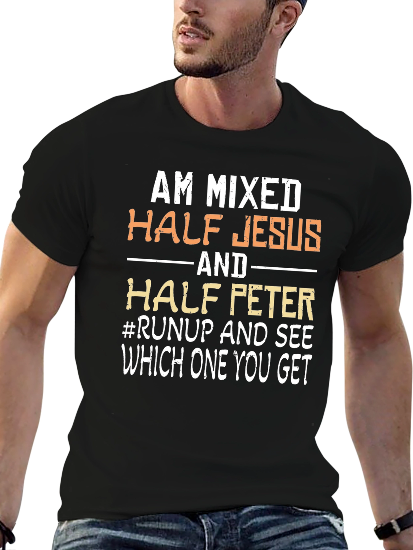 Black Am Mixed Half Jesus Half Peter T-Shirt view 6