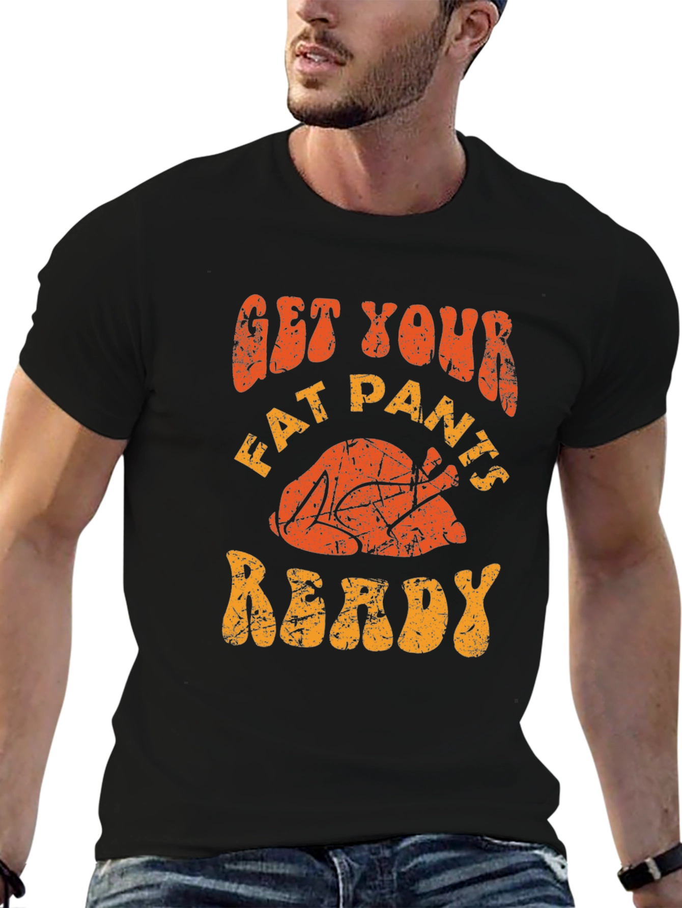 Black Get Your Fat Pants Ready Turkey T-Shirt view 6