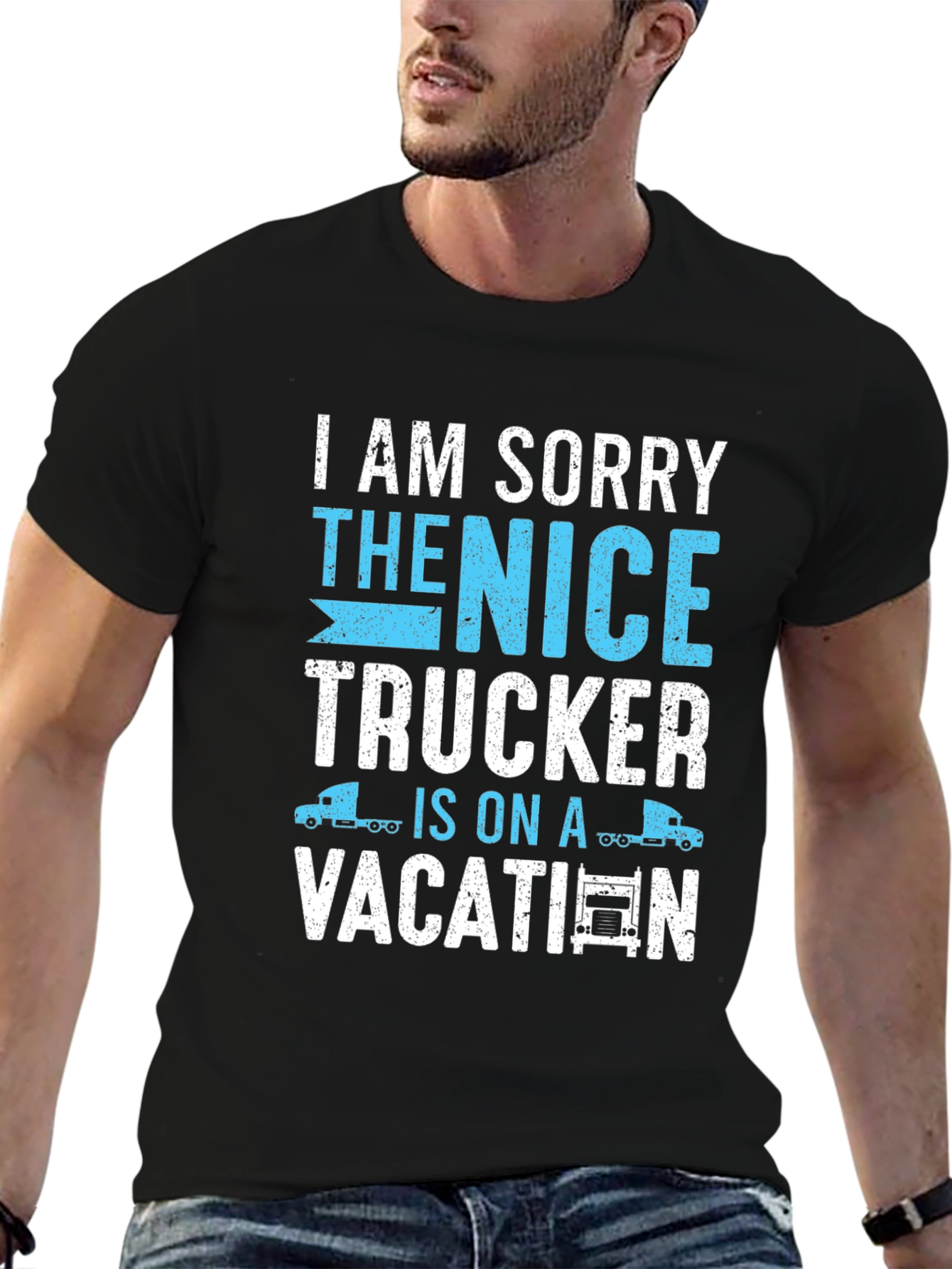 Black Funny Trucker Vacation T-Shirt view 6
