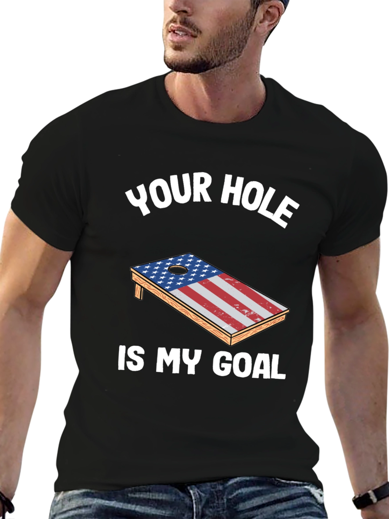 Black Your Hole Is My Goal Patriotic Cornhole T-Shirt view 6
