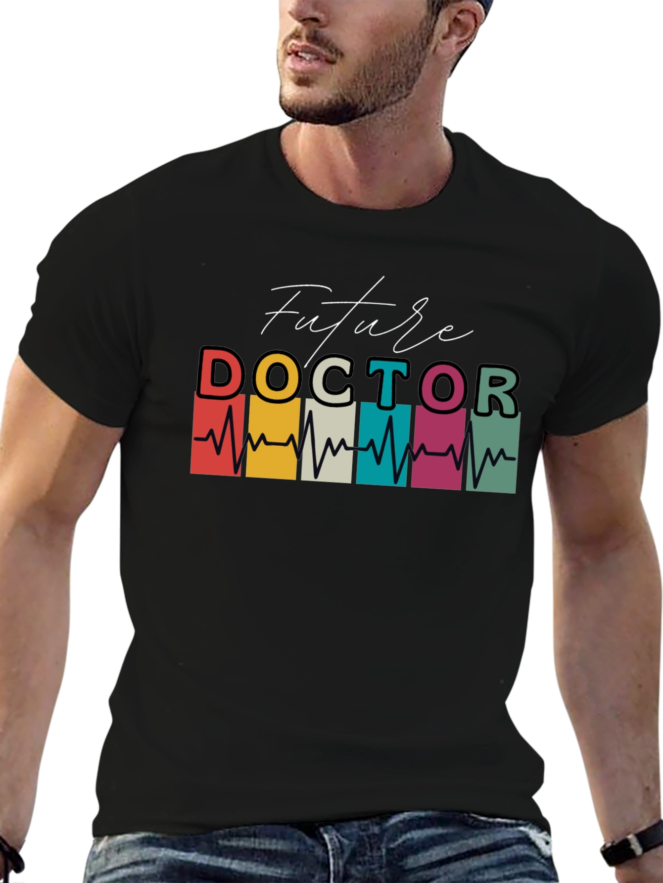 Black Future Doctor Heartbeat Graphic T-Shirt view 6