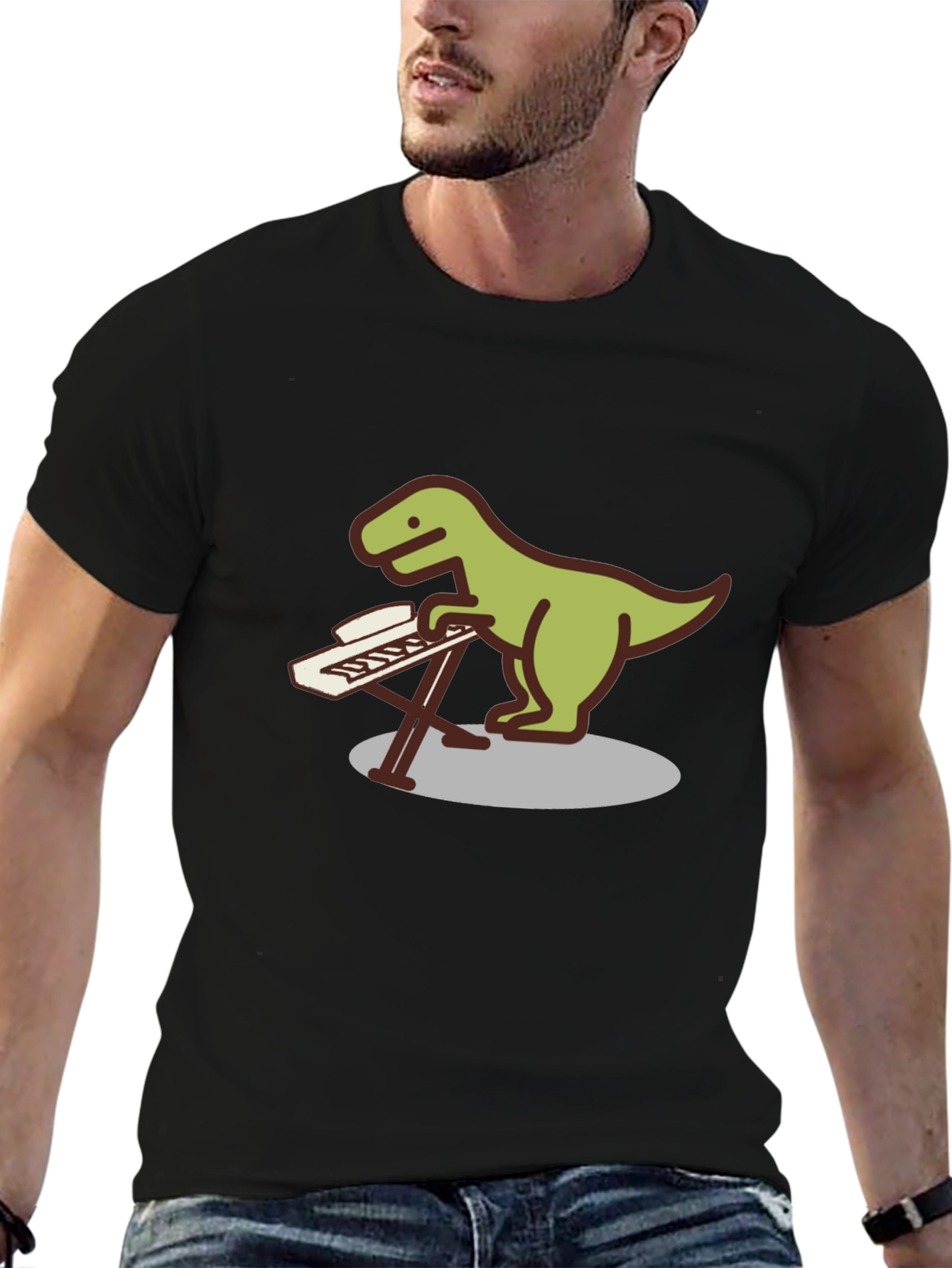 Black Dino Keyboardist Graphic Tee view 6