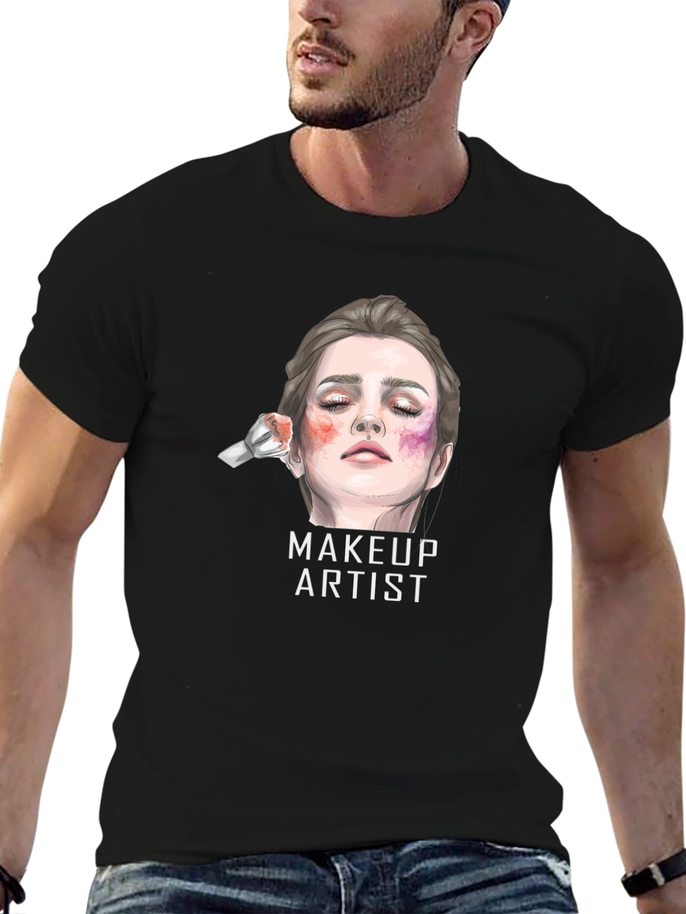 Black Makeup Artist Graphic Tee - Unisex Black Cotton T-Shirt view 6