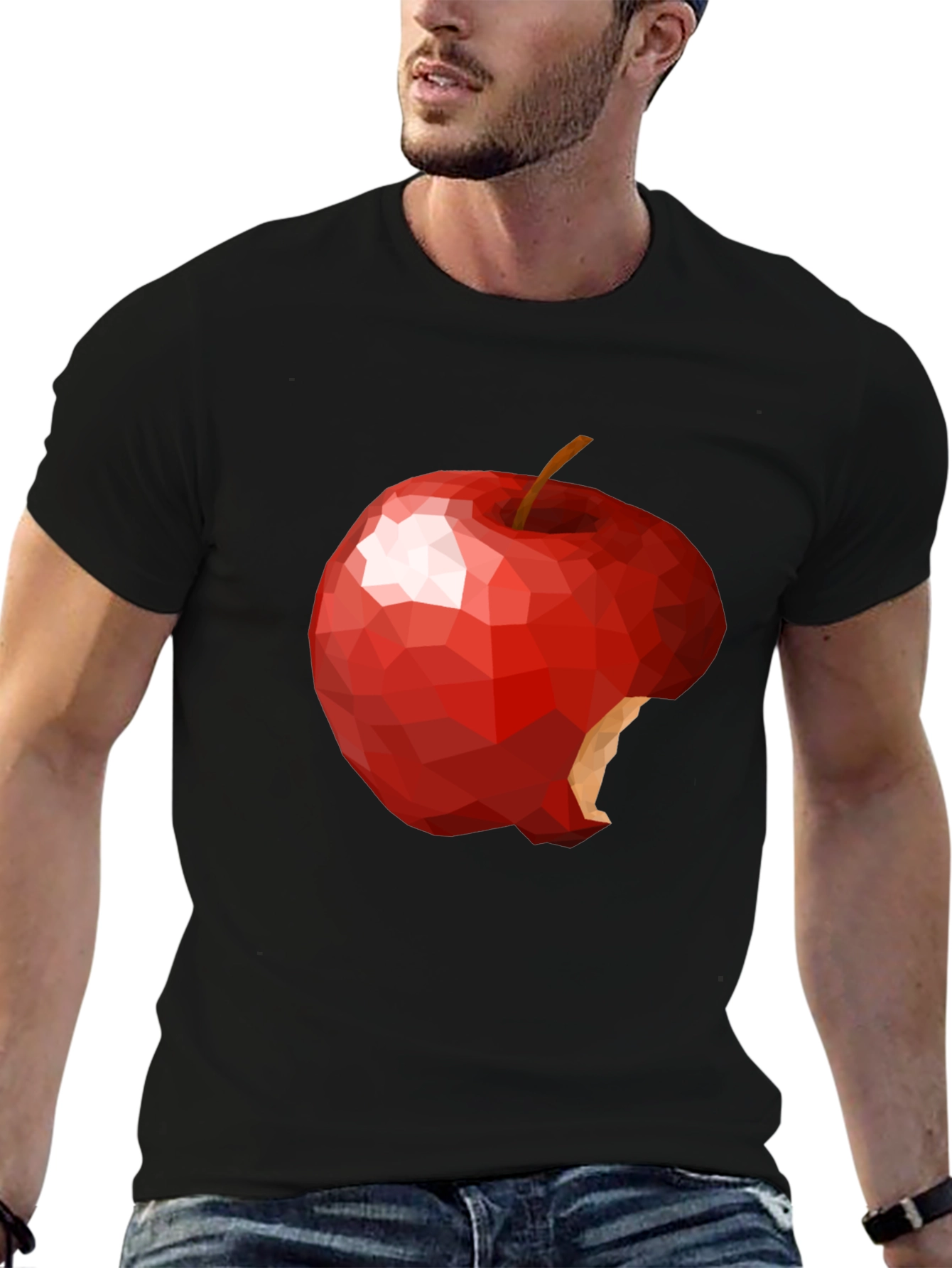 Black Geometric Bitten Apple Graphic T-Shirt view 6