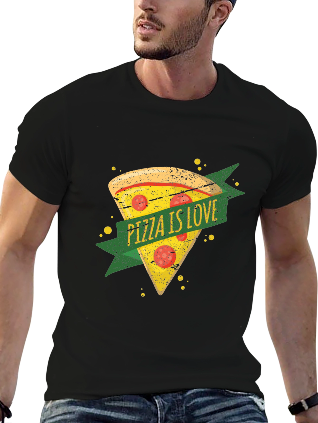 Black Pizza is Love Graphic T-Shirt - Black view 6