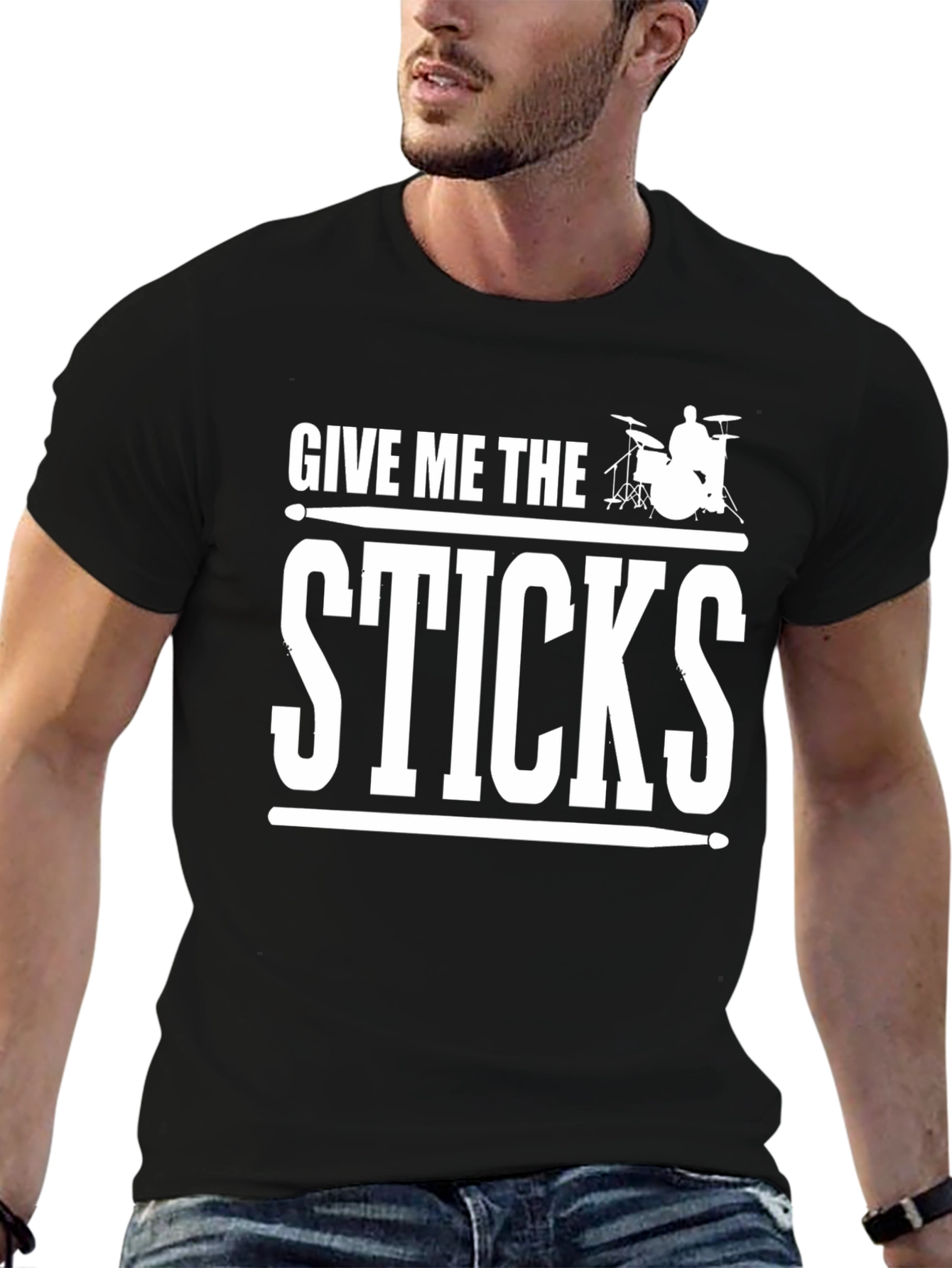 Black Give Me The Sticks Graphic T-Shirt - Drummer Tee view 6