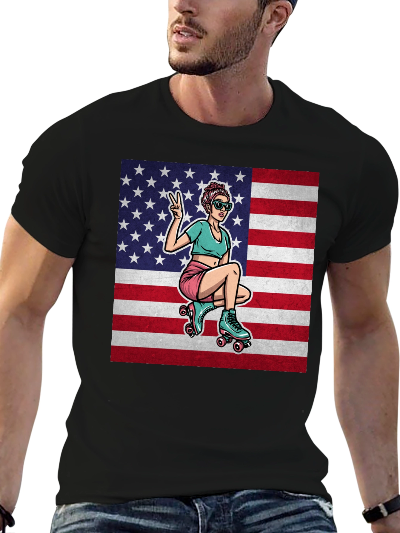 Black American Roller Girl Graphic Tee view 6