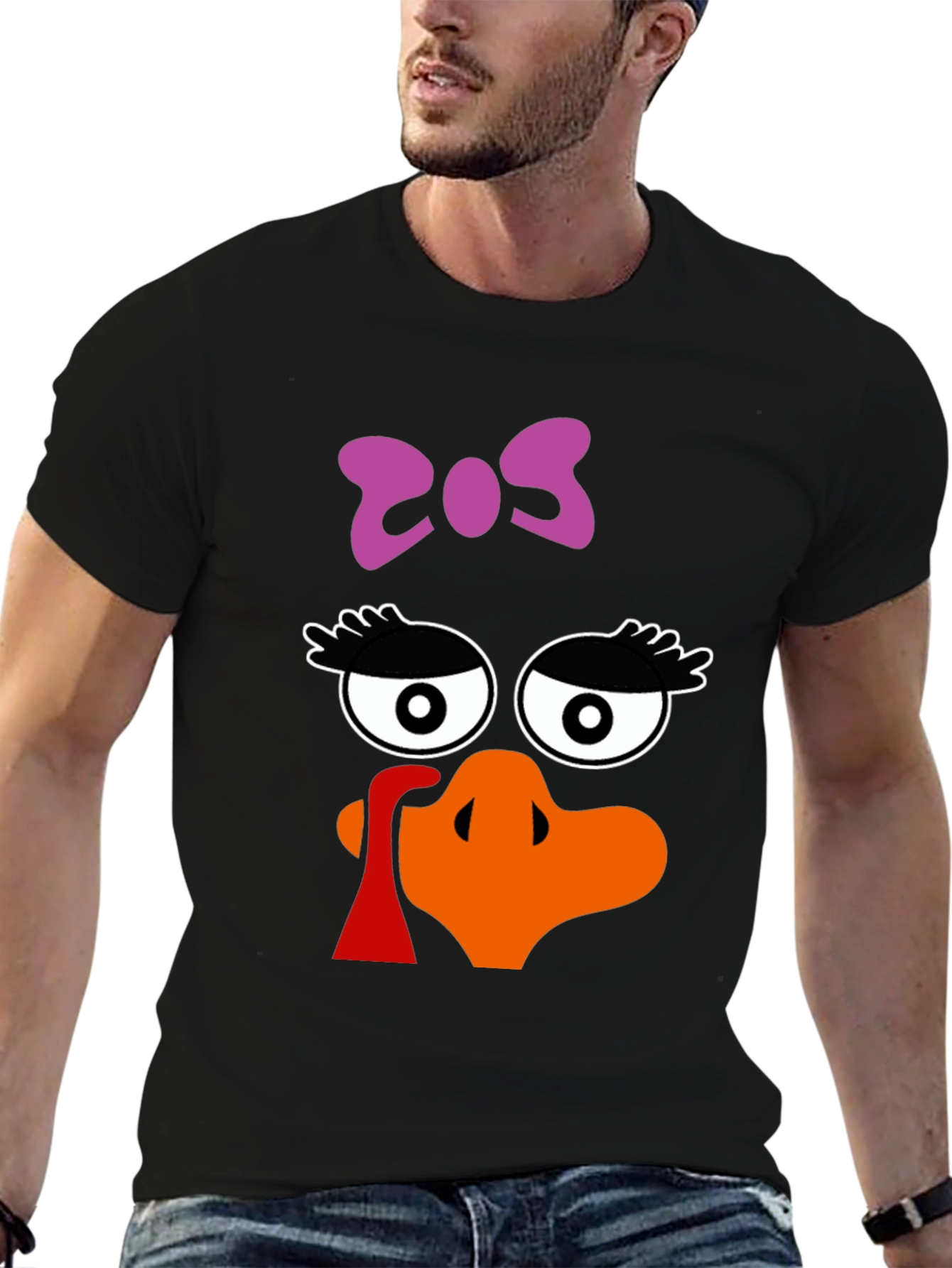 Thanksgiving Turkey Face Bow Black T-Shirt - 6