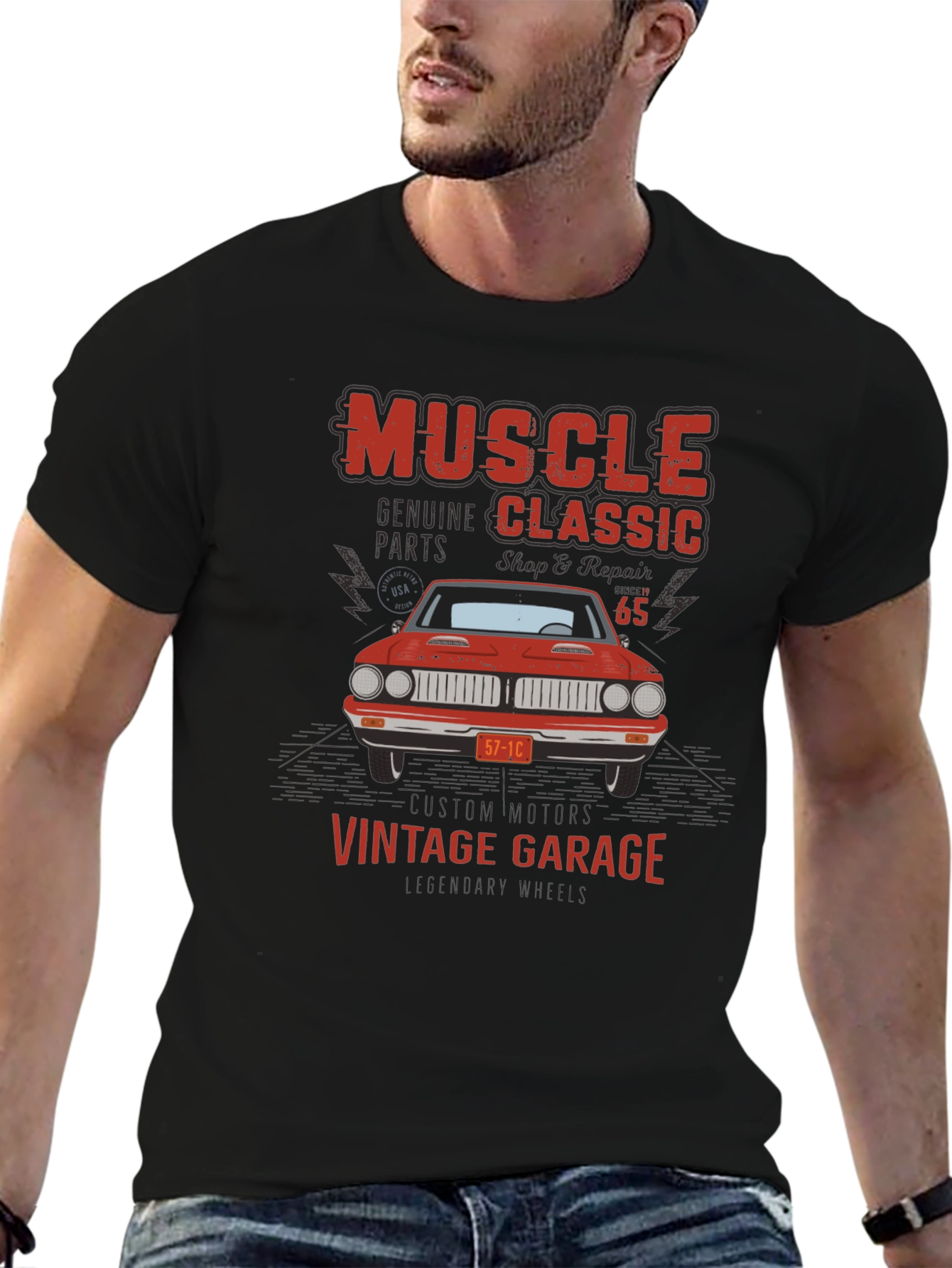 Black Muscle Classic Vintage Garage Graphic T-Shirt view 6