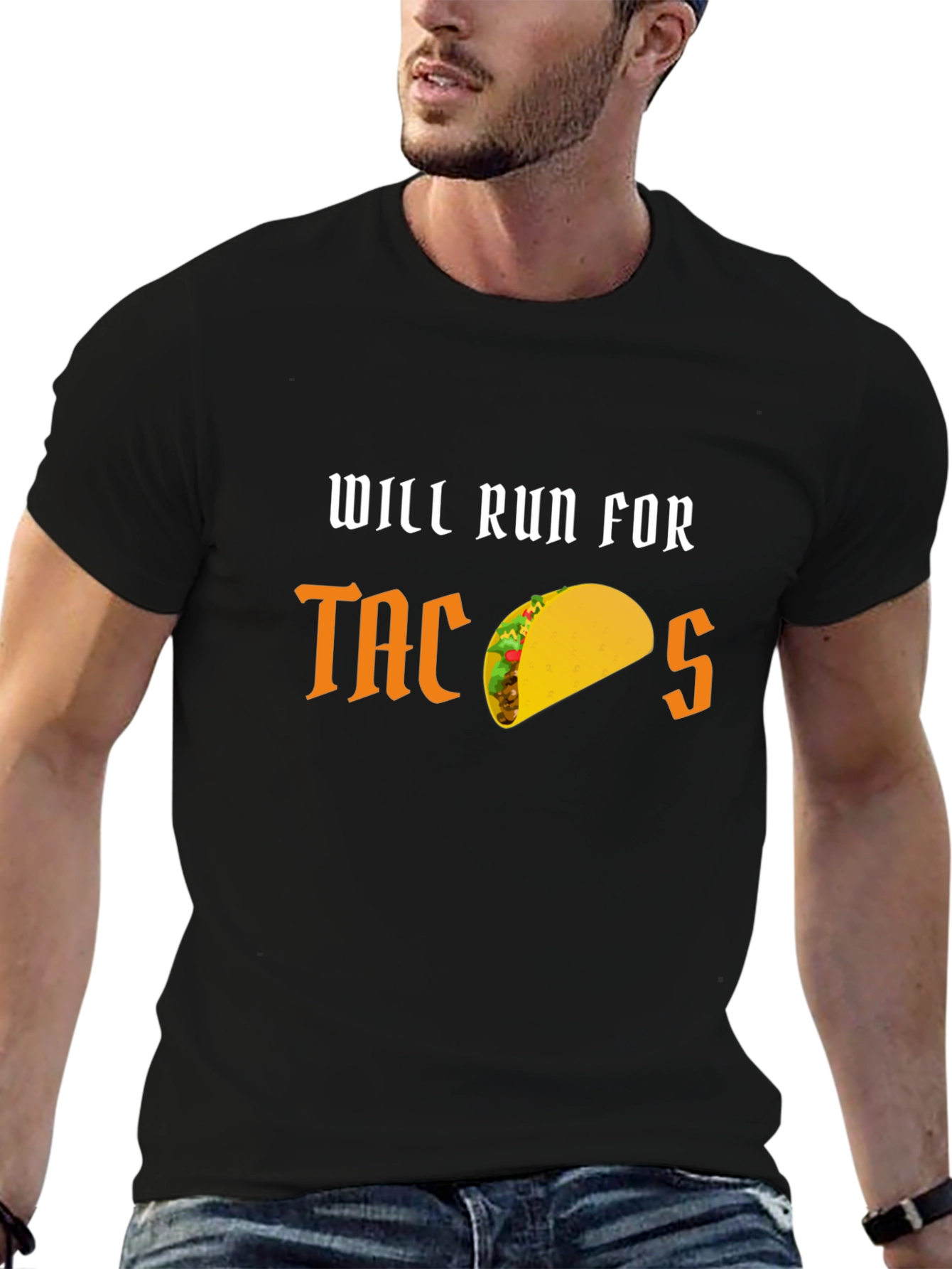 Black Will Run for Tacos Funny Graphic T-Shirt view 6