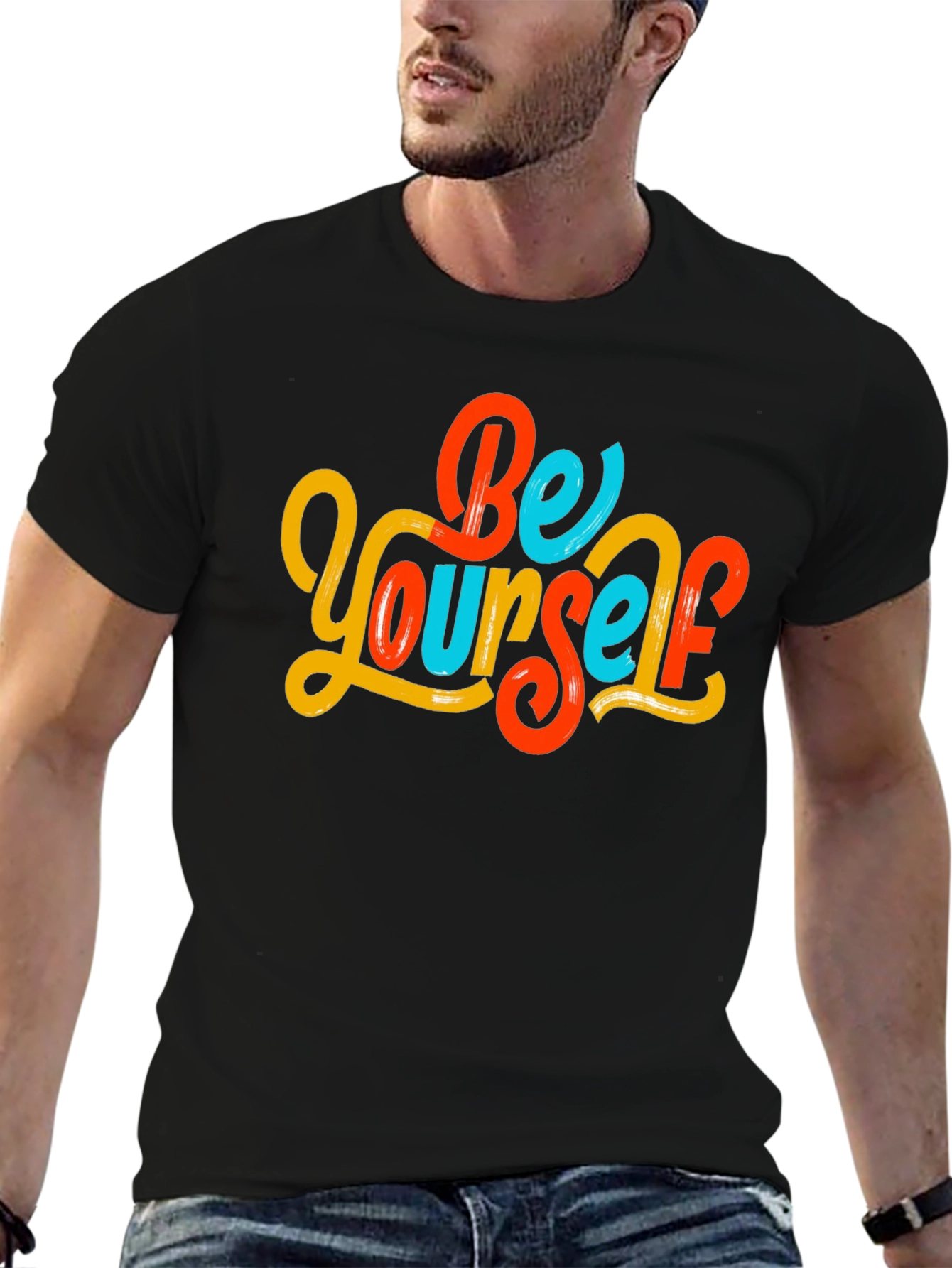 Black Be Yourself Graphic Tee - Men's Black T-Shirt view 6