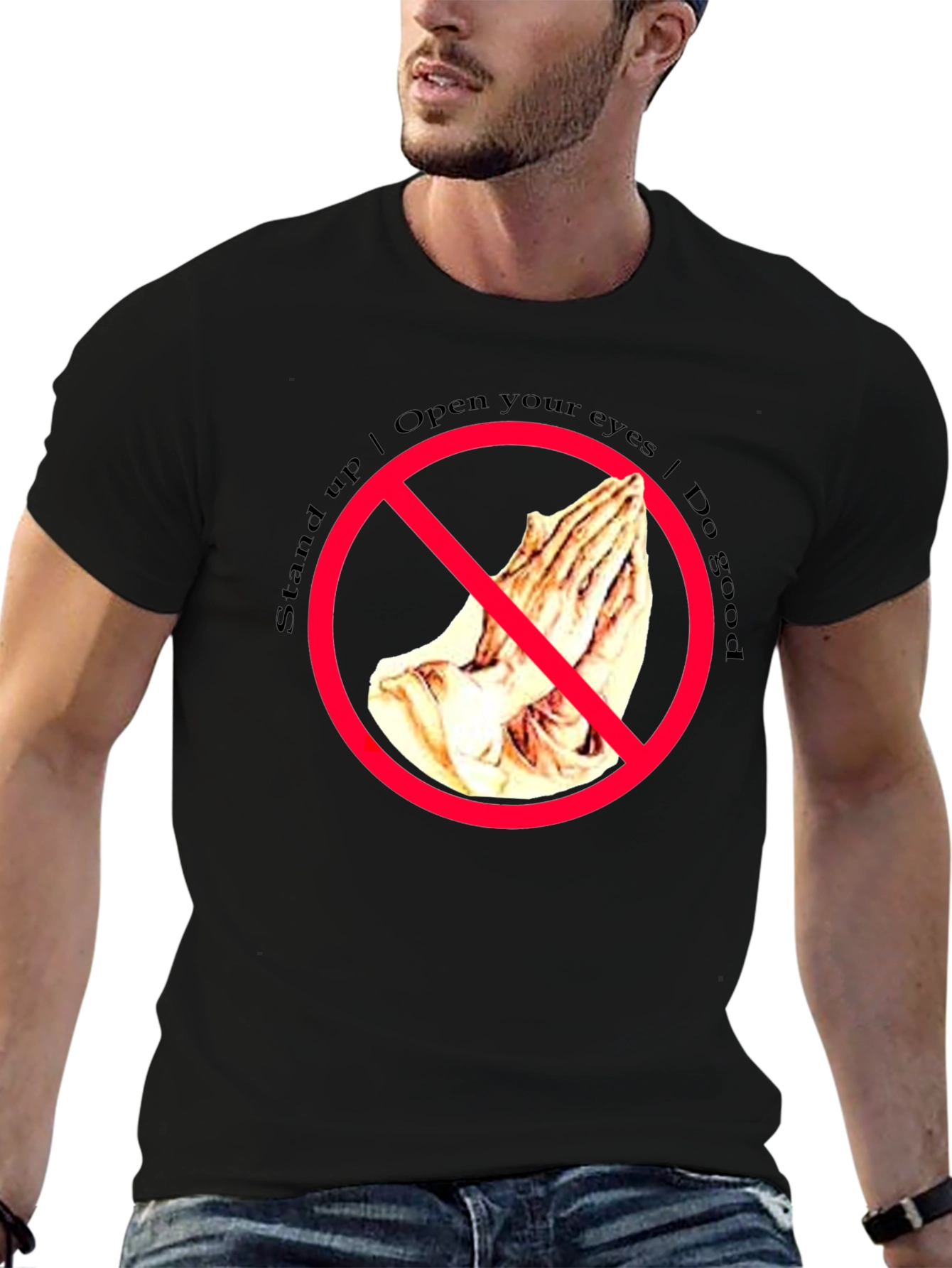 Black Stand Up Graphic Tee - Open Your Eyes T-Shirt view 6