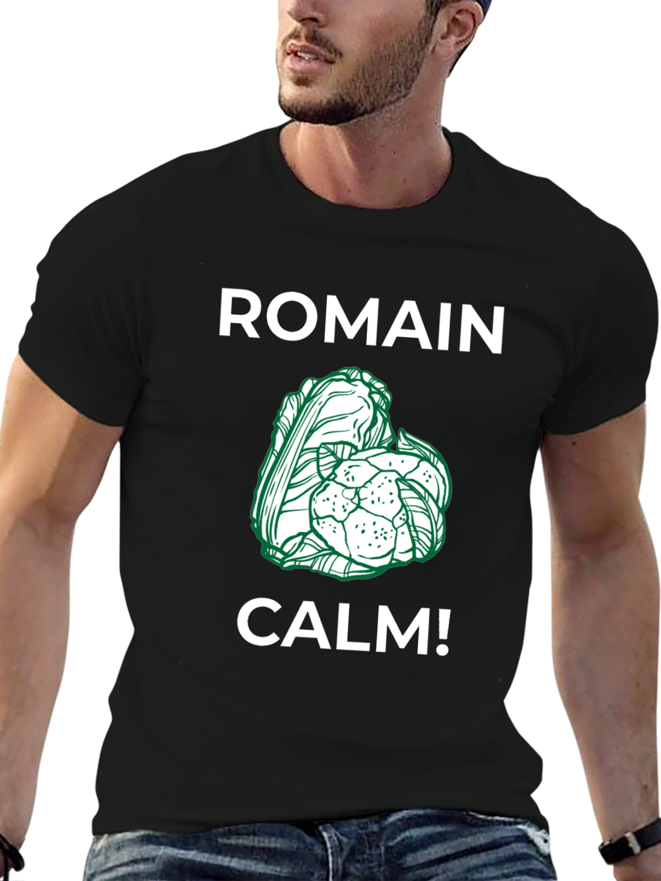 Black Romain Calm! Funny T-Shirt - Black view 6