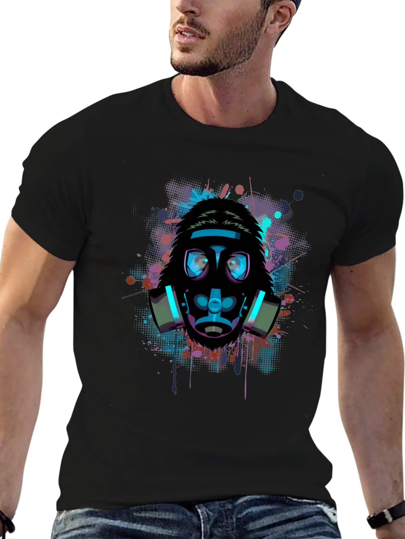 Black Graphic Gas Mask T-Shirt - Urban Style view 6