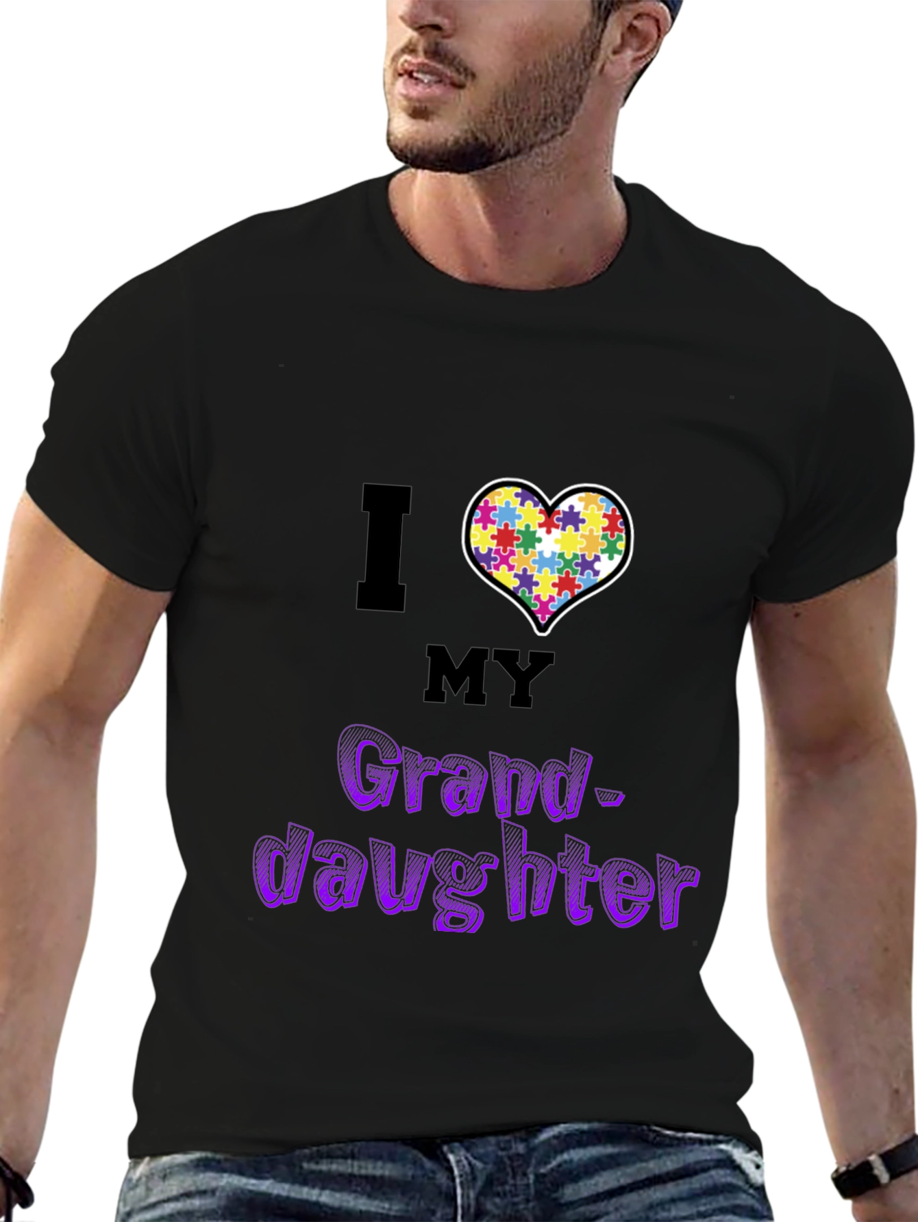 Black I Love My Granddaughter Autism Awareness T-Shirt view 6