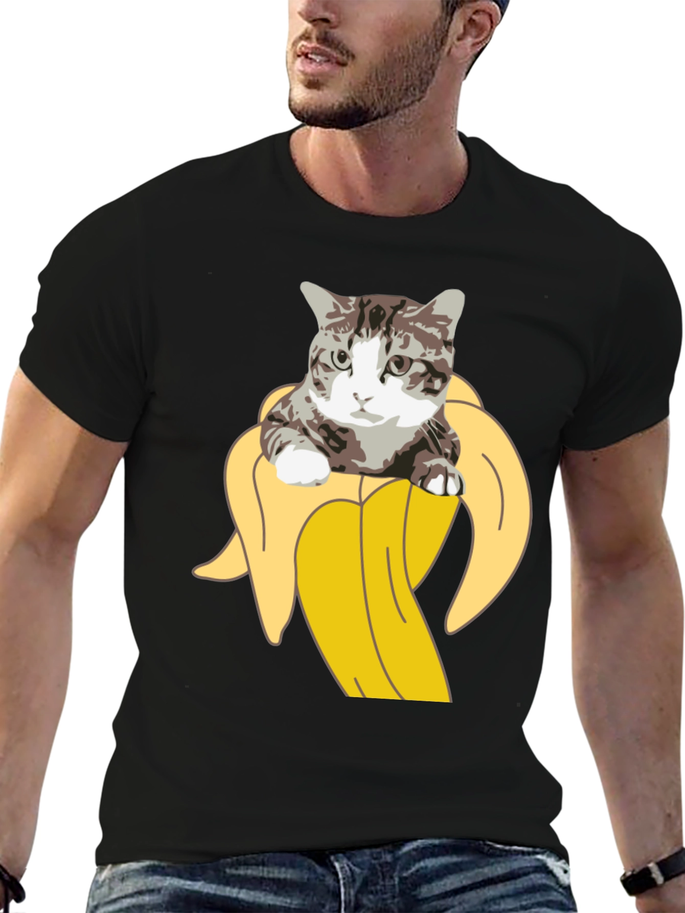 Black Cat in Banana T-Shirt - Funny Graphic Tee view 6
