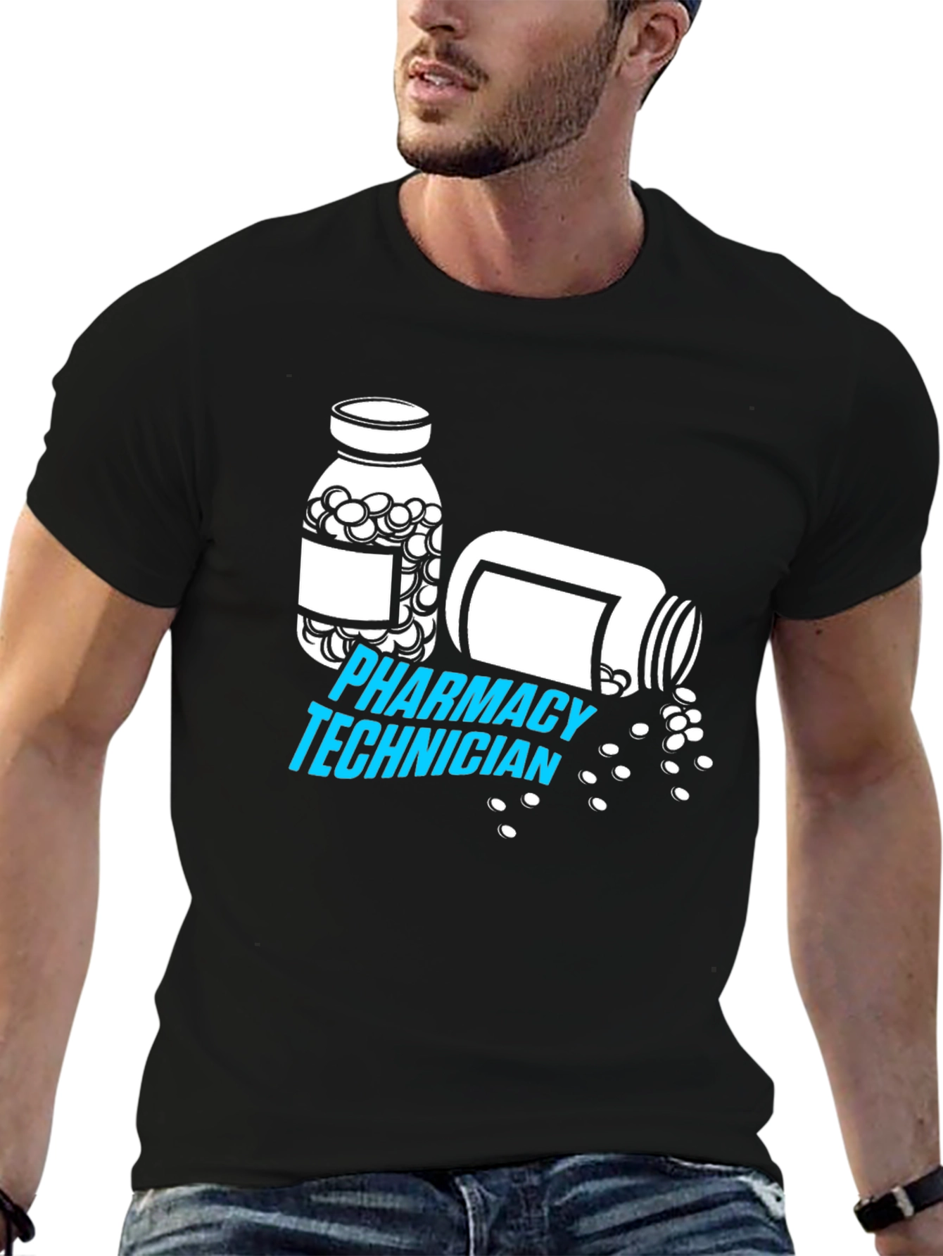 Black Pharmacy Technician T-Shirt - Pill Bottle Graphic view 6