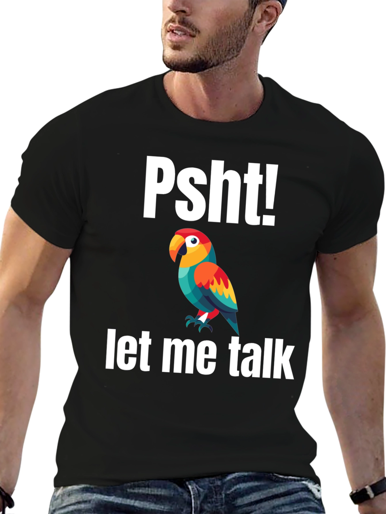 Black Psht! Let Me Talk Parrot T-Shirt view 6