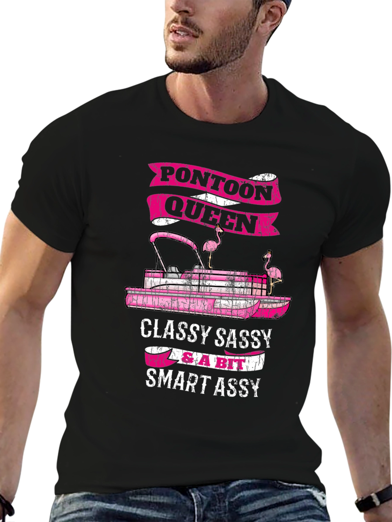 Black Pontoon Queen Graphic T-Shirt - Classy Sassy & Smart Assy view 6