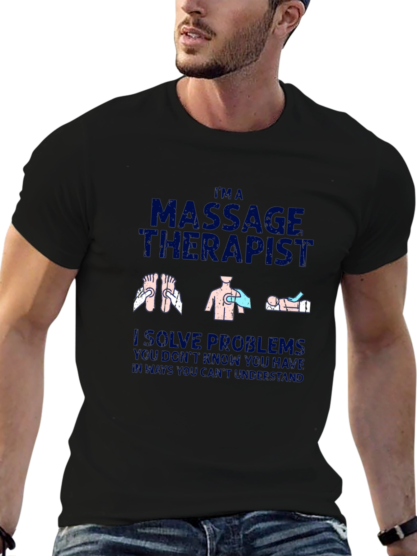 Black Massage Therapist T-Shirt - I Solve Problems view 6
