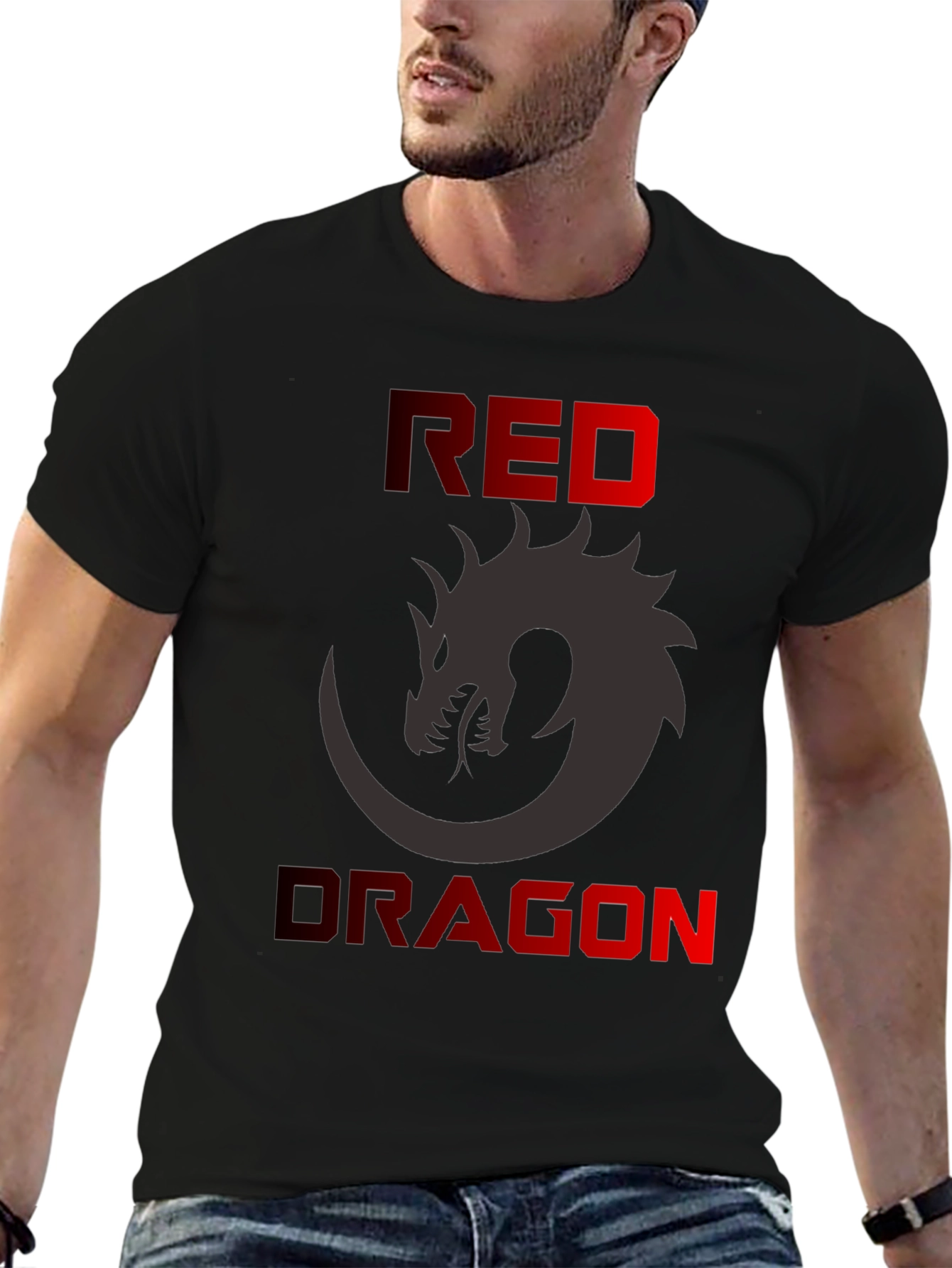 Black Red Dragon Graphic T-Shirt - Men's Black Tee view 6