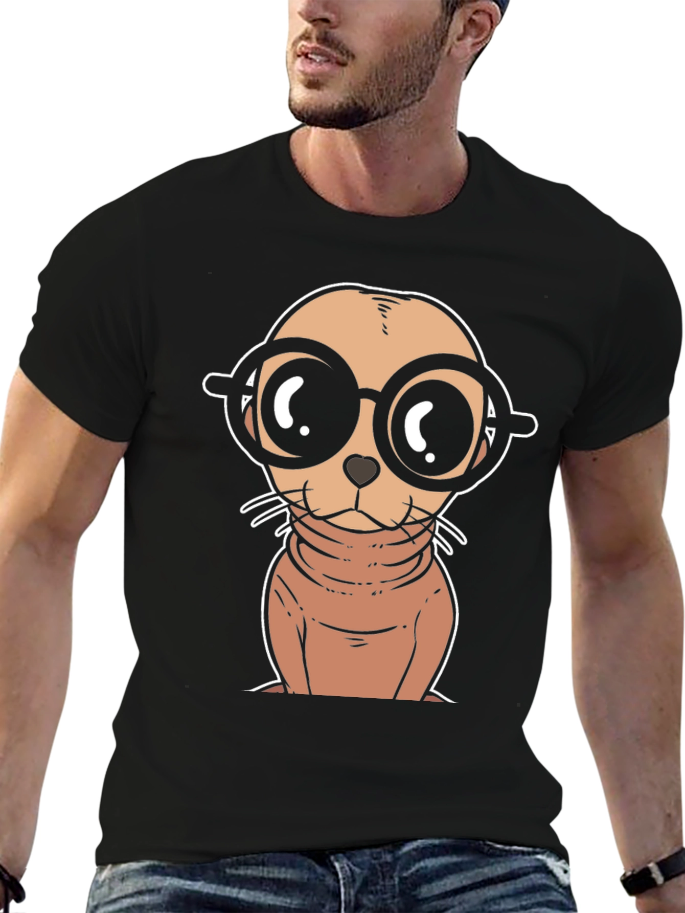 Black Cartoon Seal with Glasses T-Shirt view 6