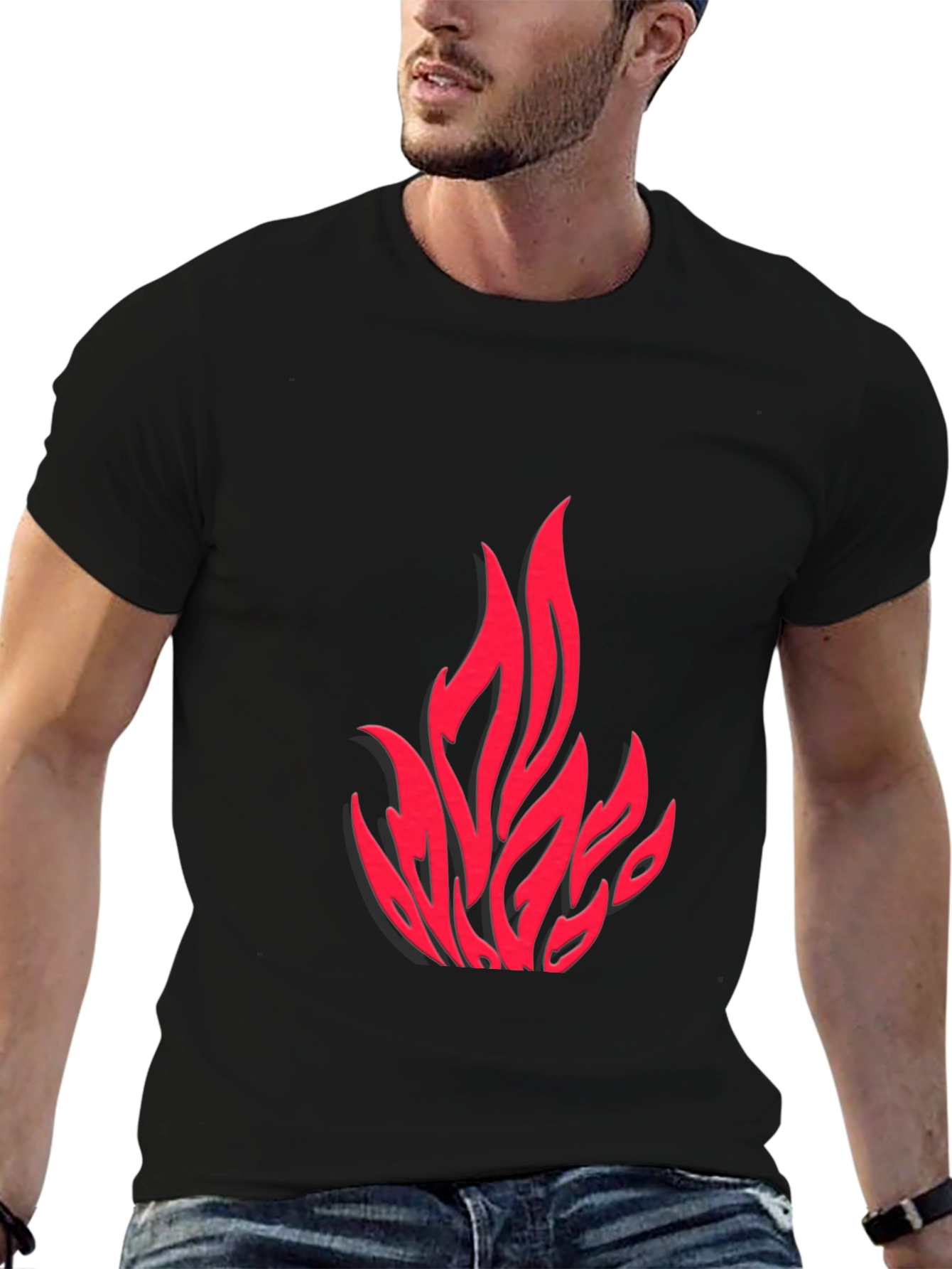 Black Fiery Red Graphic Print Black T-Shirt view 6