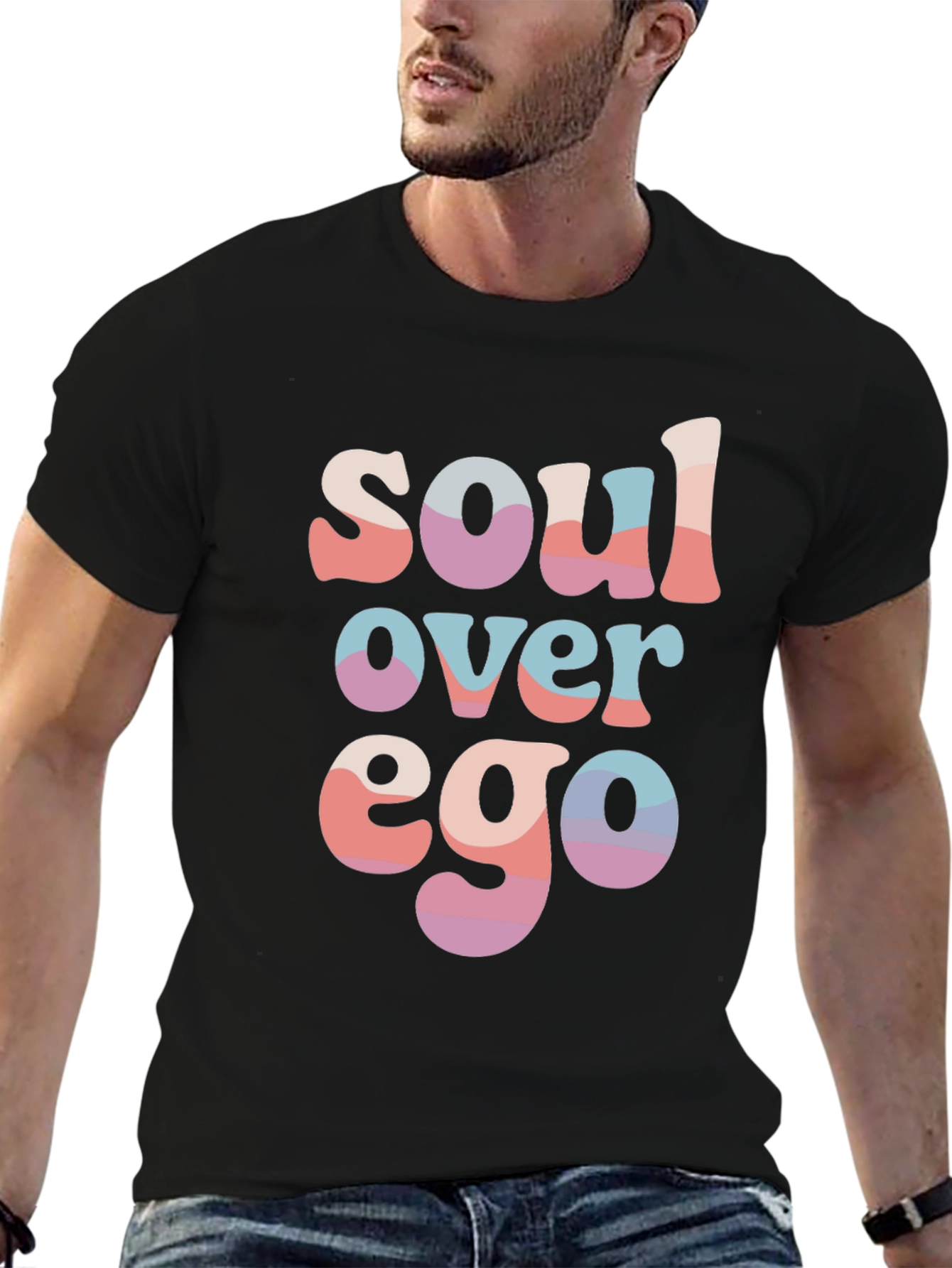 Black Soul Over Ego Graphic Tee - Soft Cotton Blend T-Shirt view 6