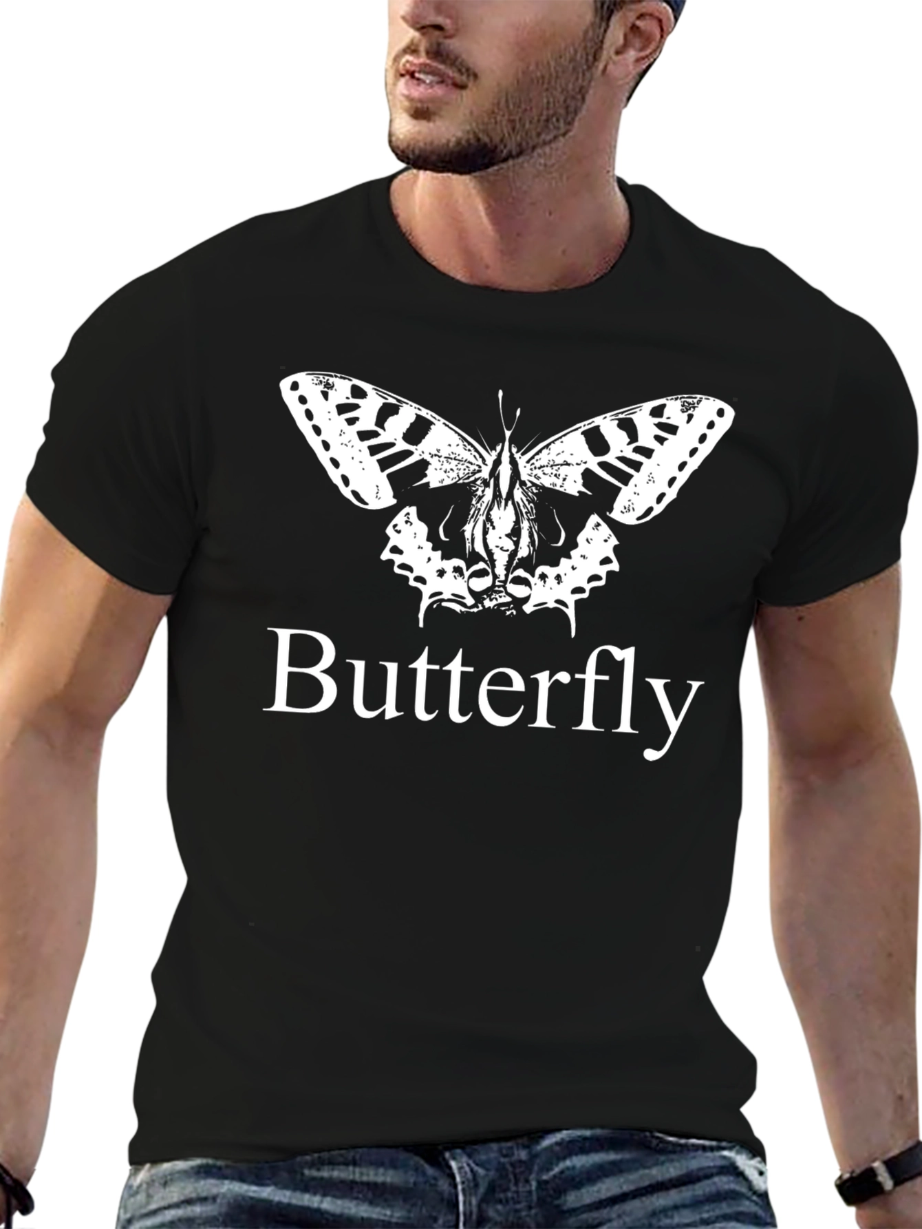 Black Butterfly Graphic Tee - Stylish Black Cotton T-Shirt view 6