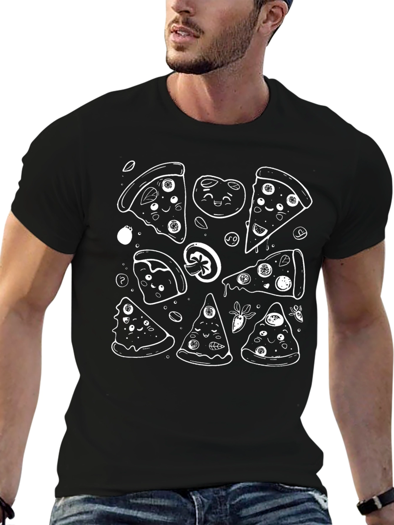 Black Pizza Lover's Graphic Tee - Fun Cartoon Style view 6