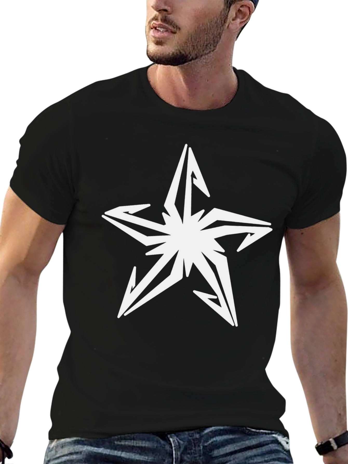 Black Black T-Shirt with White Star Graphic view 6
