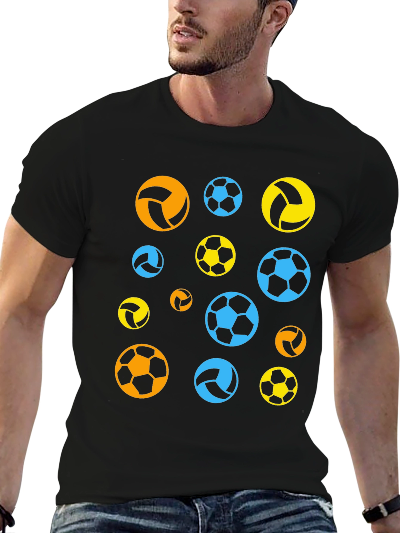 Black Funky Sports Ball T-Shirt - Casual Black Tee view 6