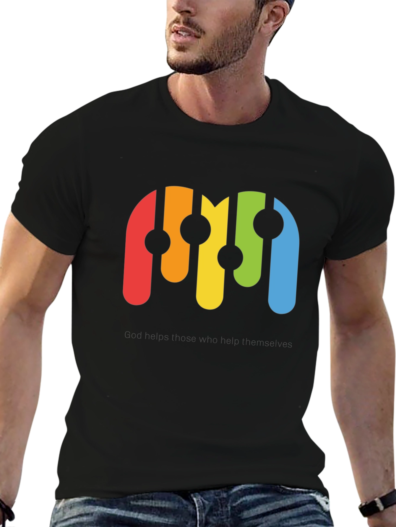 Black Retro Rainbow Graphic Black T-Shirt view 6