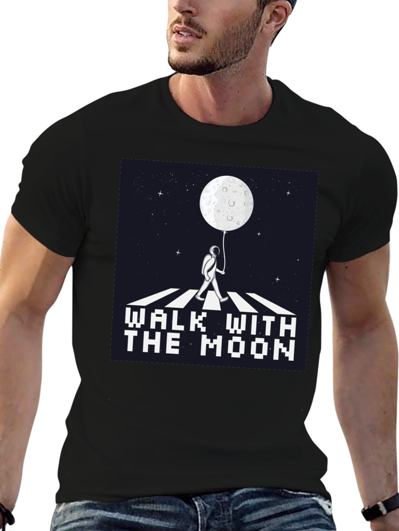 Black Walk With The Moon Graphic Tee - Black Cotton Shirt view 6