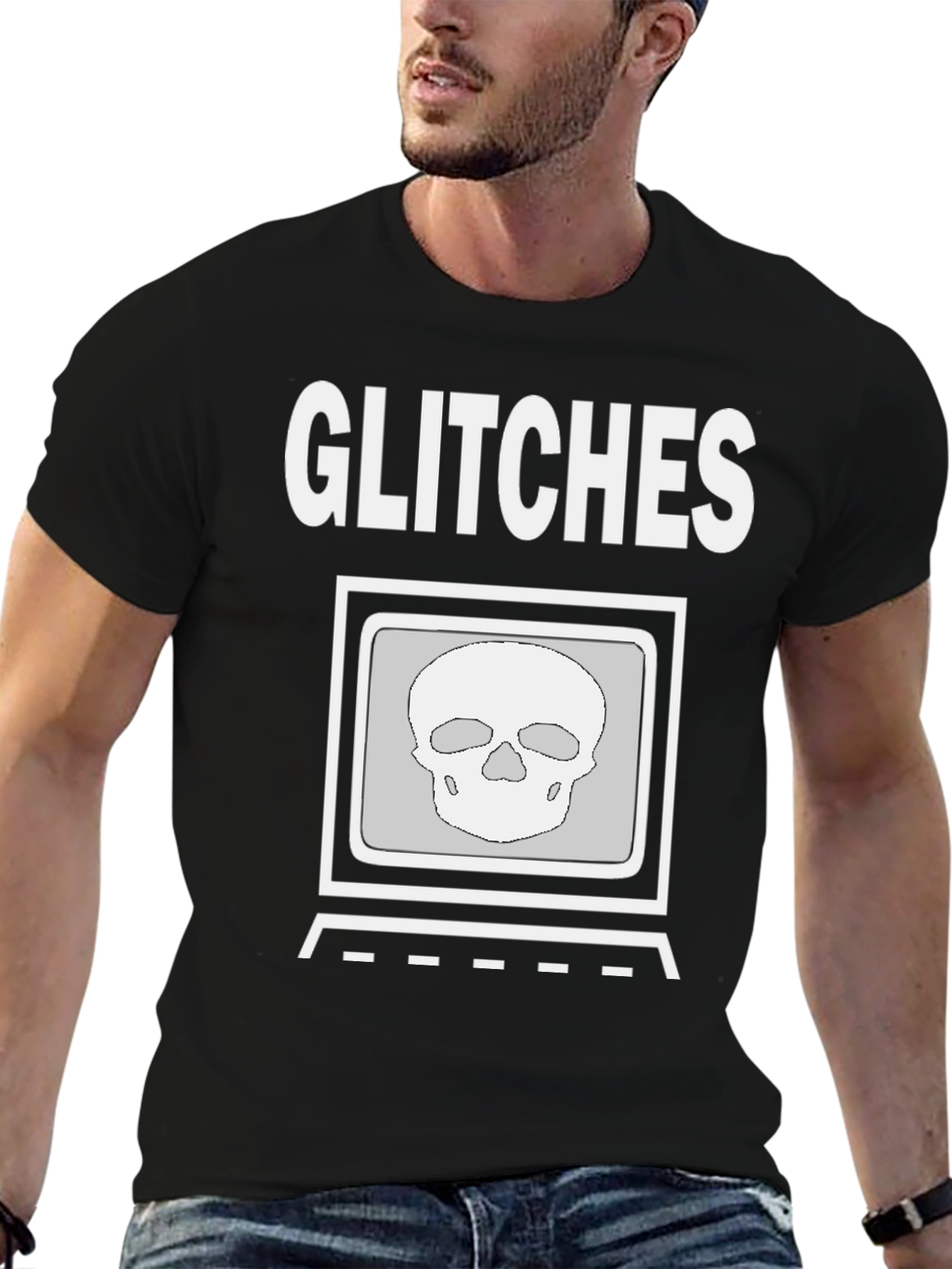 Black Glitch Skull Graphic Tee - Modern Streetwear Shirt view 6