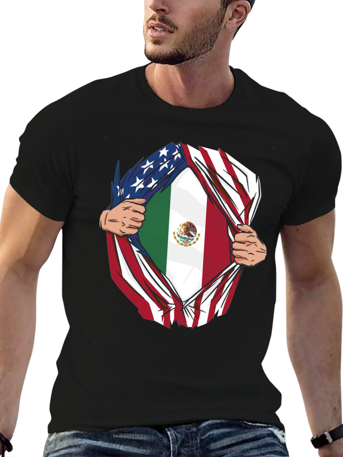 Black USA and Mexico Flag T-Shirt view 6