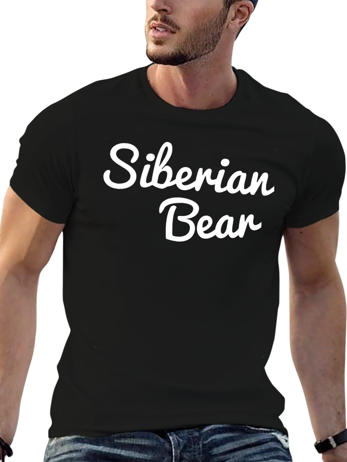 Black Siberian Bear Graphic Tee - Black Cotton T-Shirt view 6