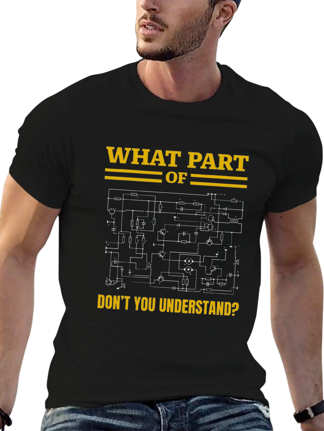 Black Engineer Circuit Diagram T-Shirt - Funny Tech Tee view 6