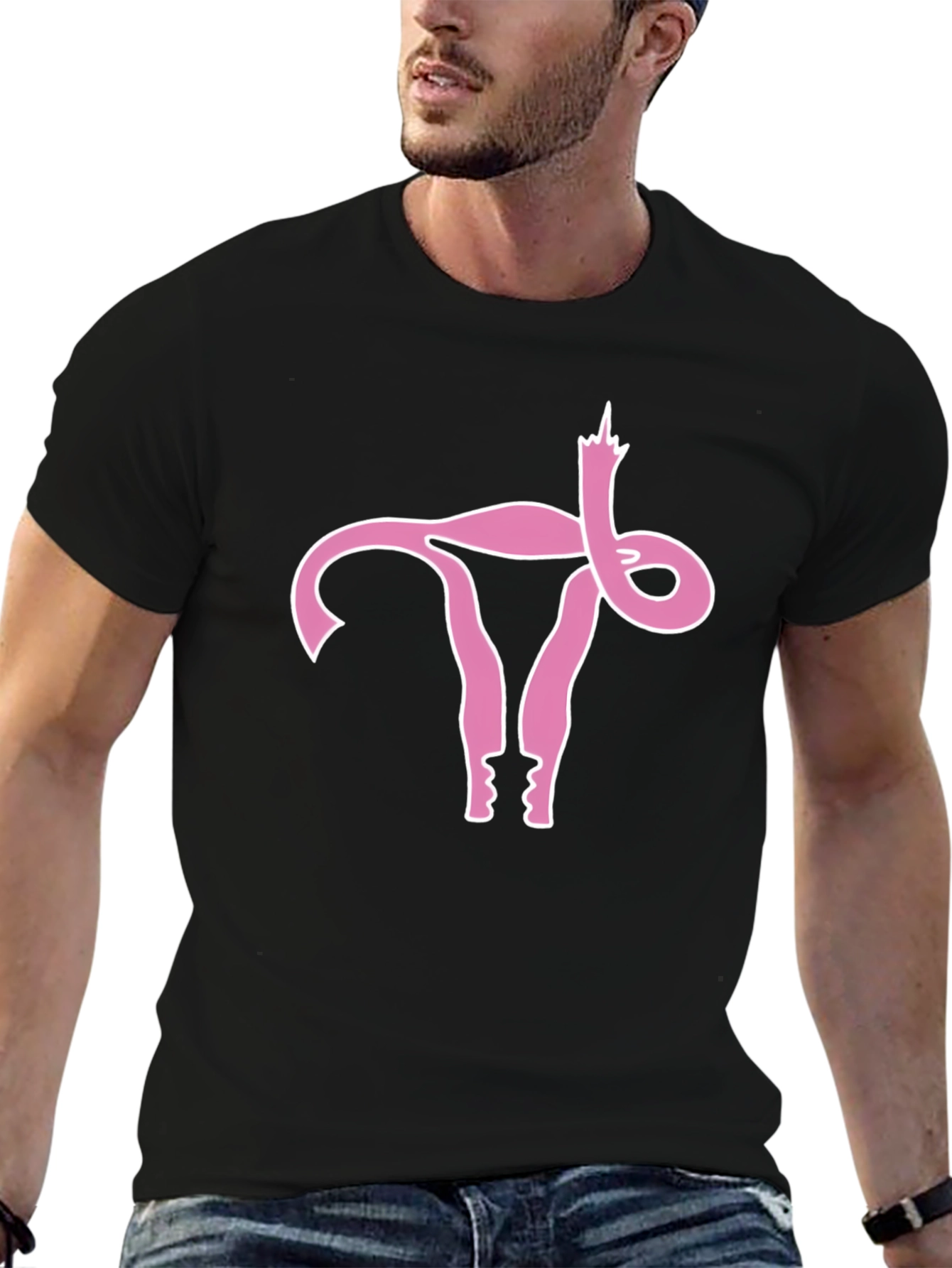 Black Uterus Middle Finger Graphic Black Tee view 6
