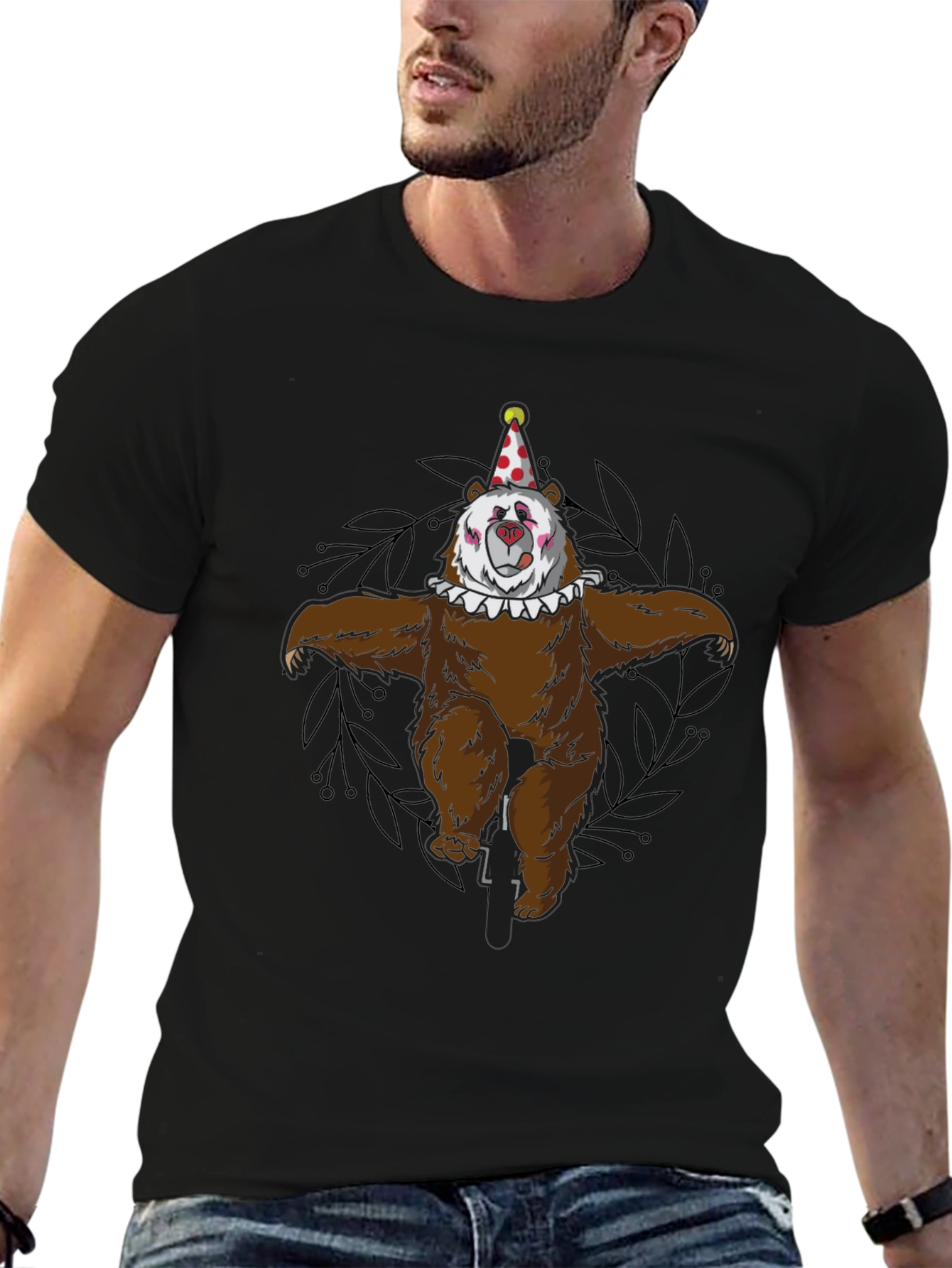 Black Clown Bear on Unicycle Graphic Tee - Mens Black T-Shirt view 6