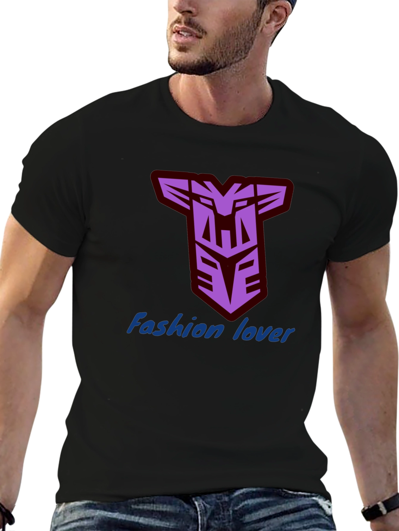 Black Men's Black T-Shirt with Decepticon Logo view 6