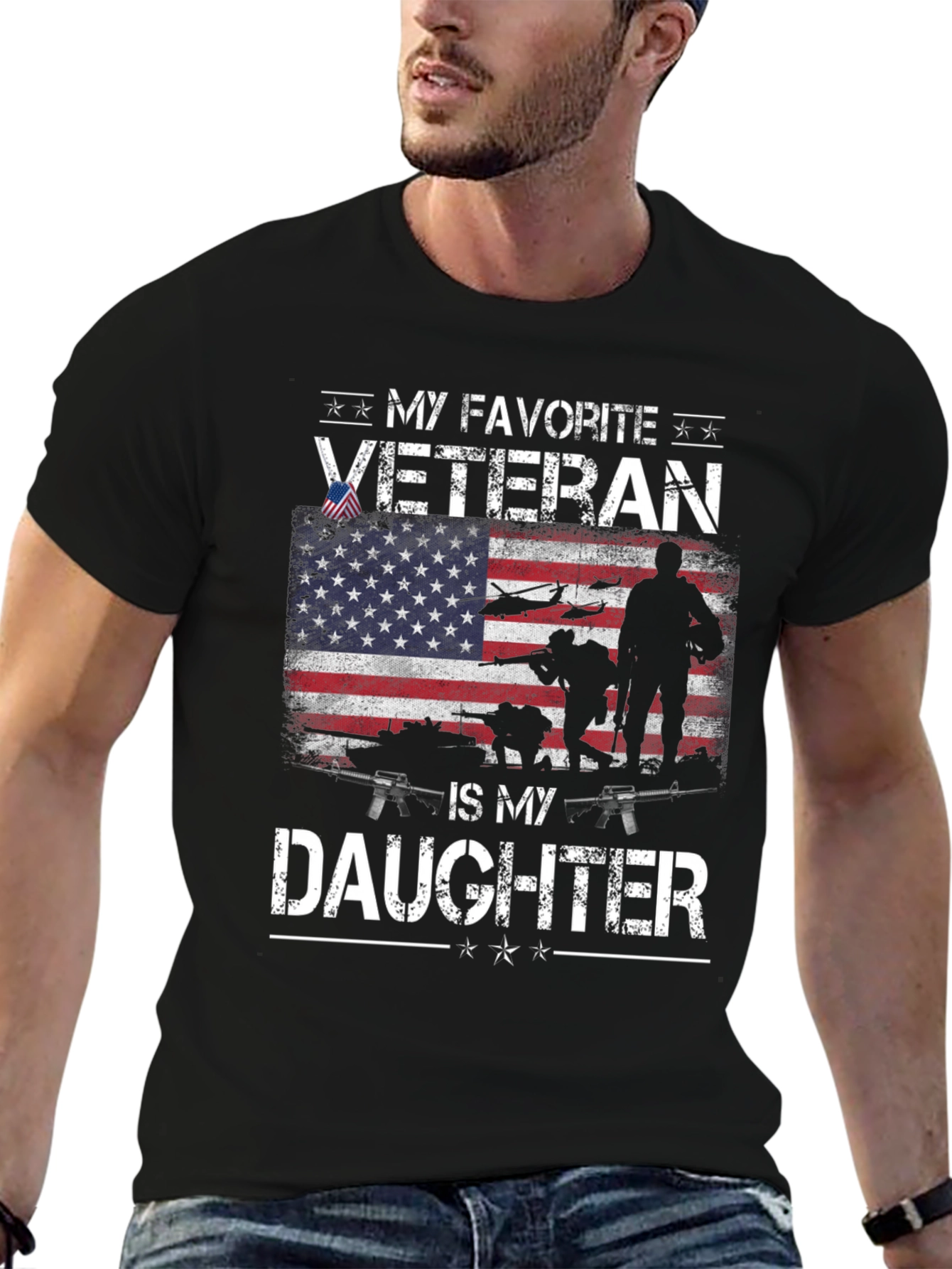 Black My Favorite Veteran Is My Daughter T-Shirt view 6